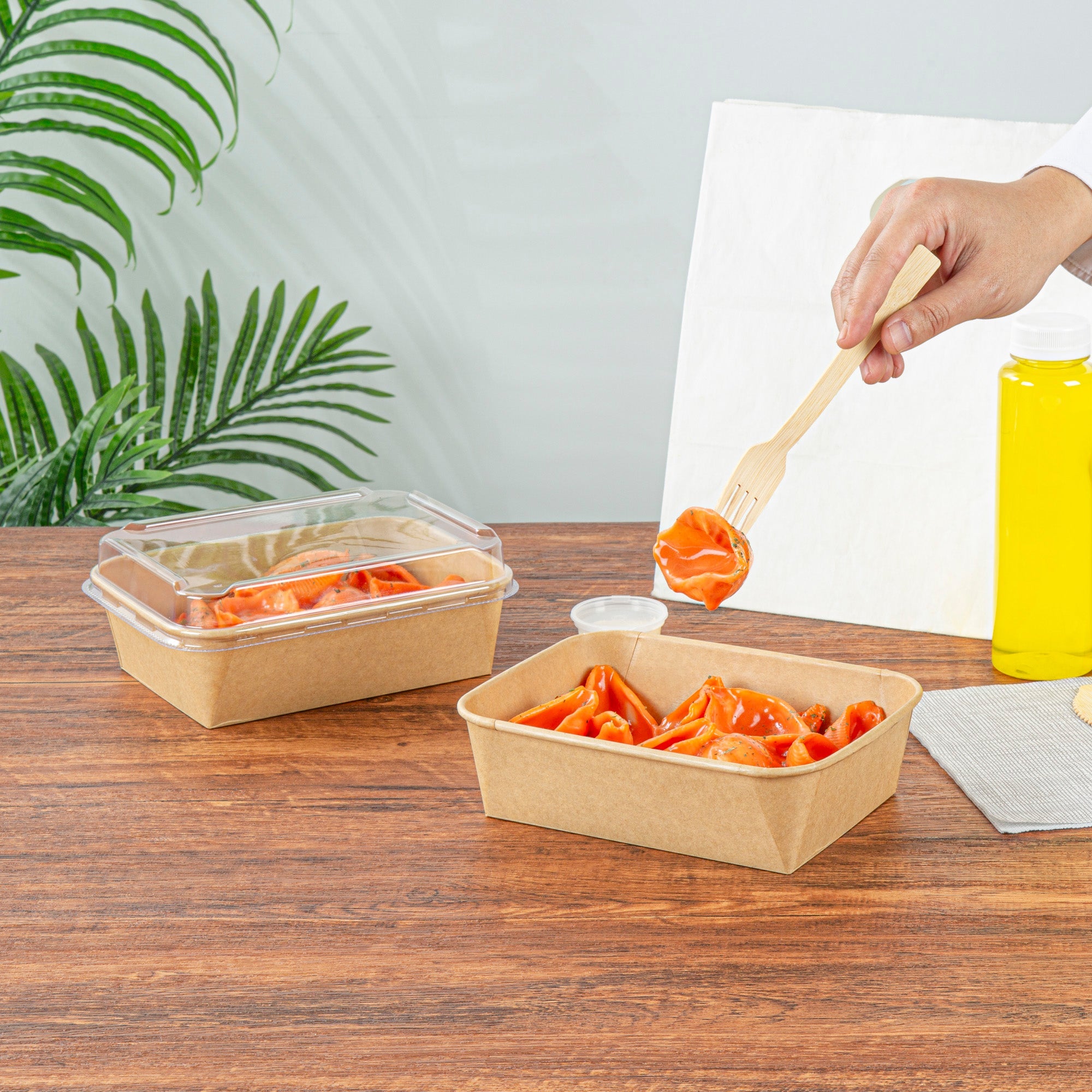 Bio Tek 44 oz Rectangle Kraft Paper Serving Container - 6 1/4" x 4 1/2" x 2 1/4" - 50 count box