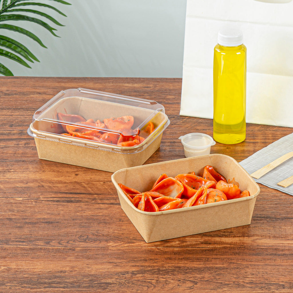 Bio Tek 44 oz Rectangle Kraft Paper Serving Container - 6 1/4" x 4 1/2" x 2 1/4" - 50 count box
