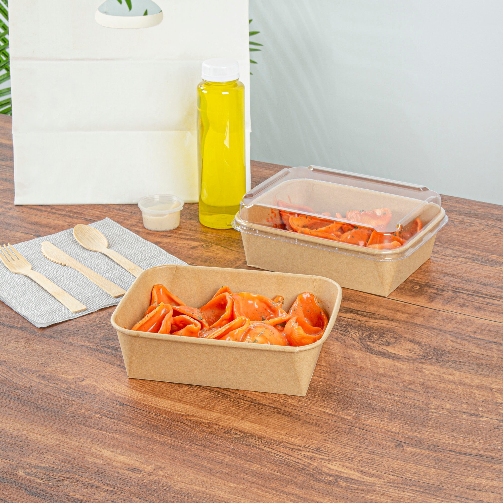 Bio Tek 44 oz Rectangle Kraft Paper Serving Container - 6 1/4" x 4 1/2" x 2 1/4" - 50 count box