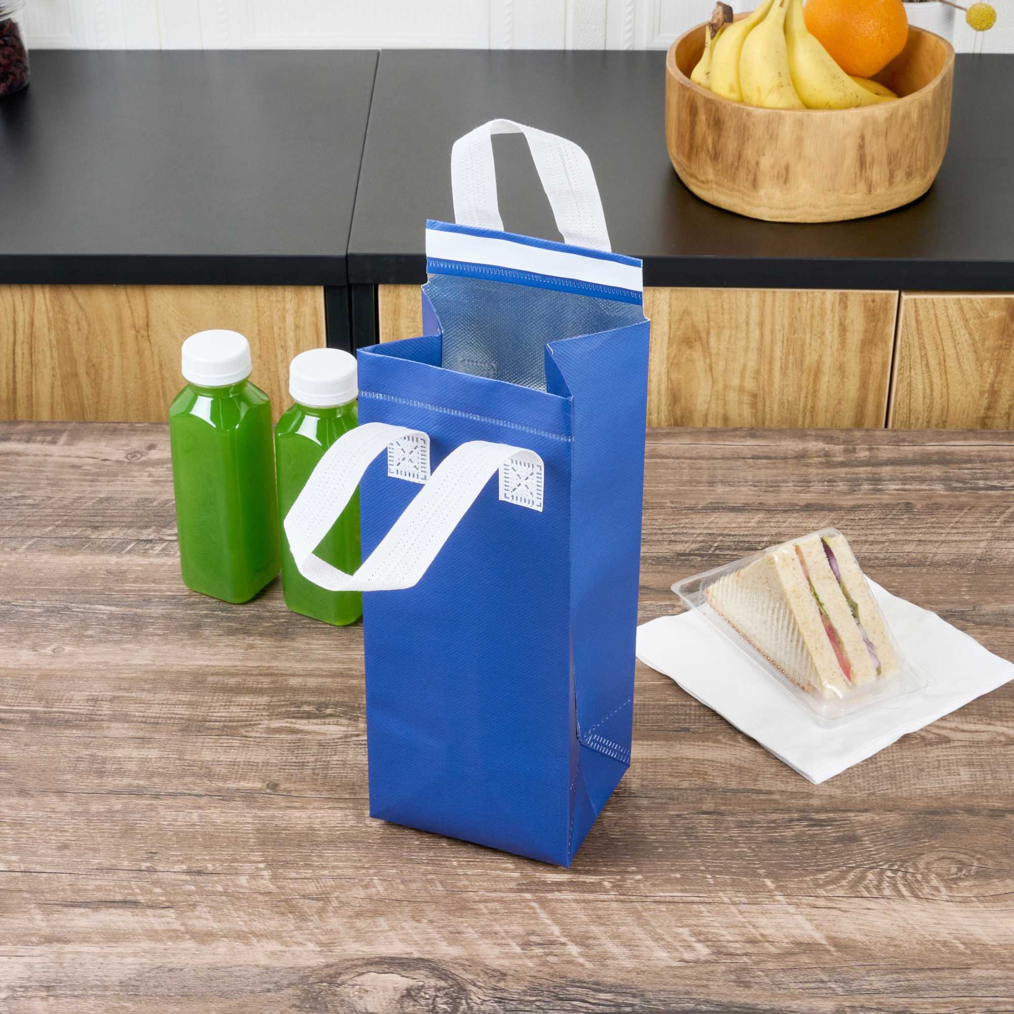 Bag Tek Blue Insulated Take Out Bag - Tamper-Evident - 4 3/4" x 4" x 11" - 25 count box