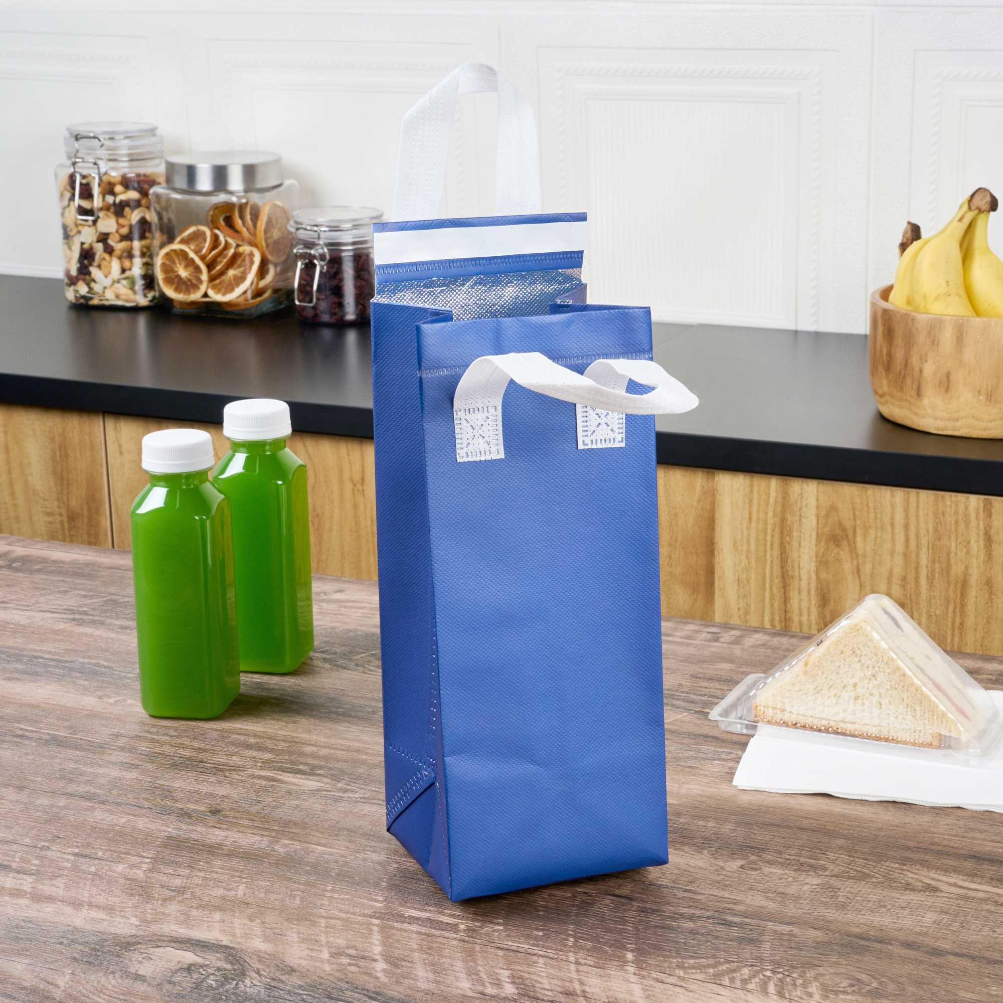 Bag Tek Blue Insulated Take Out Bag - Tamper-Evident - 4 3/4" x 4" x 11" - 25 count box