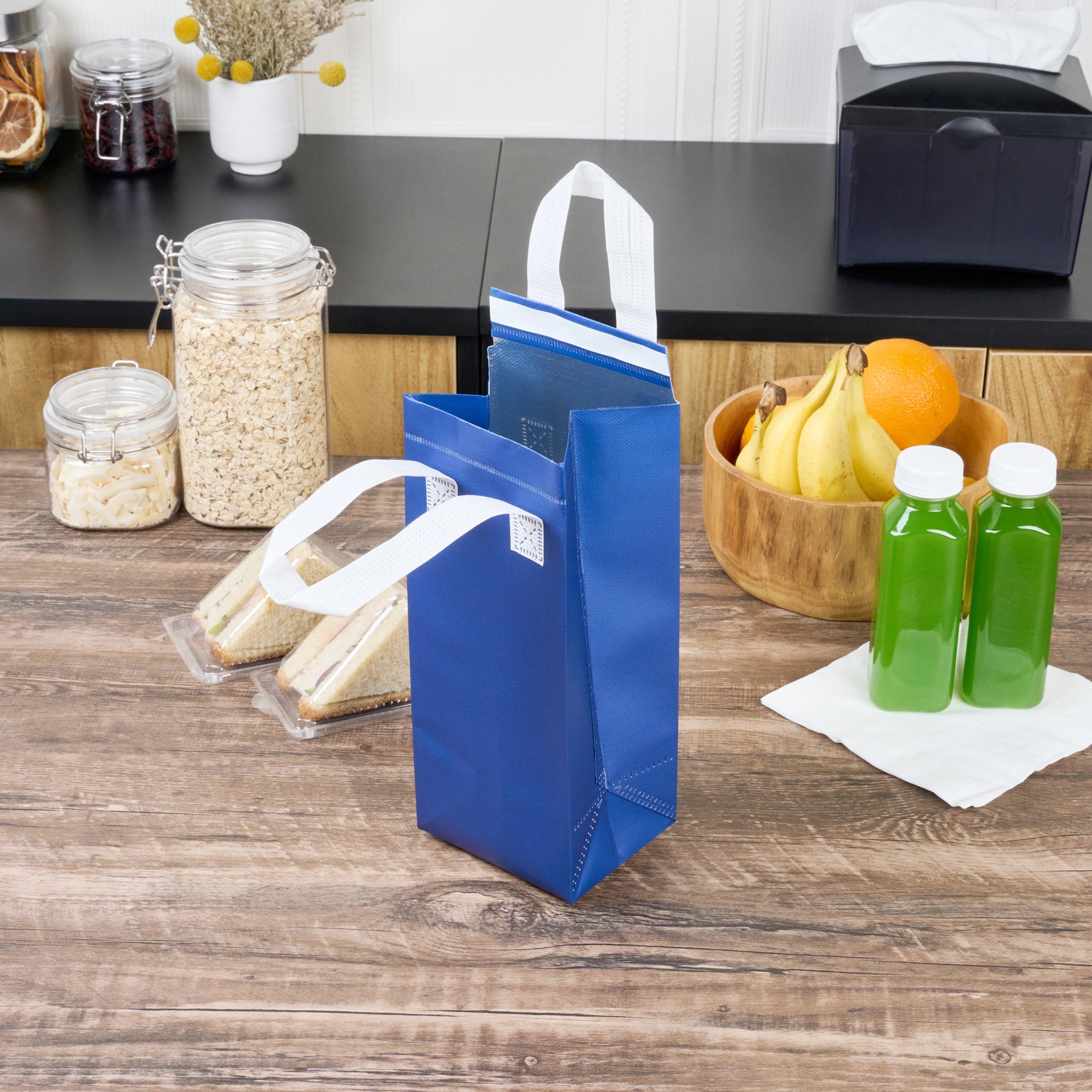 Bag Tek Blue Insulated Take Out Bag - Tamper-Evident - 4 3/4" x 4" x 11" - 100 count box
