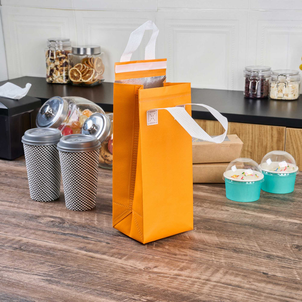 Bag Tek Orange Insulated Take Out Bag - Tamper-Evident - 4 3/4" x 4" x 11" - 25 count box