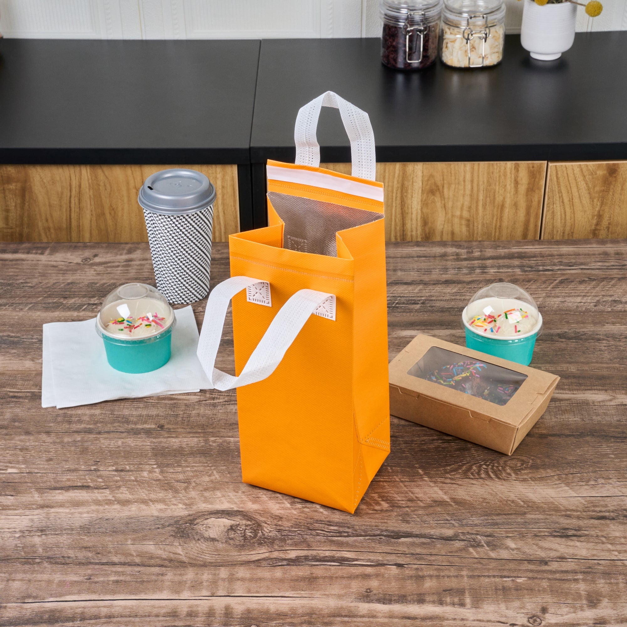 Bag Tek Orange Insulated Take Out Bag - Tamper-Evident - 4 3/4" x 4" x 11" - 100 count box