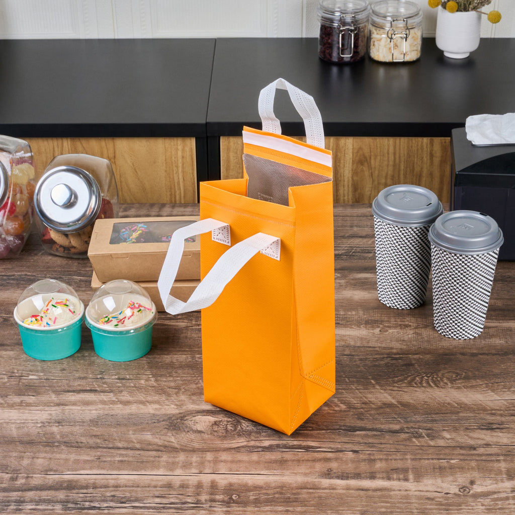 Bag Tek Orange Insulated Take Out Bag - Tamper-Evident - 4 3/4" x 4" x 11" - 100 count box