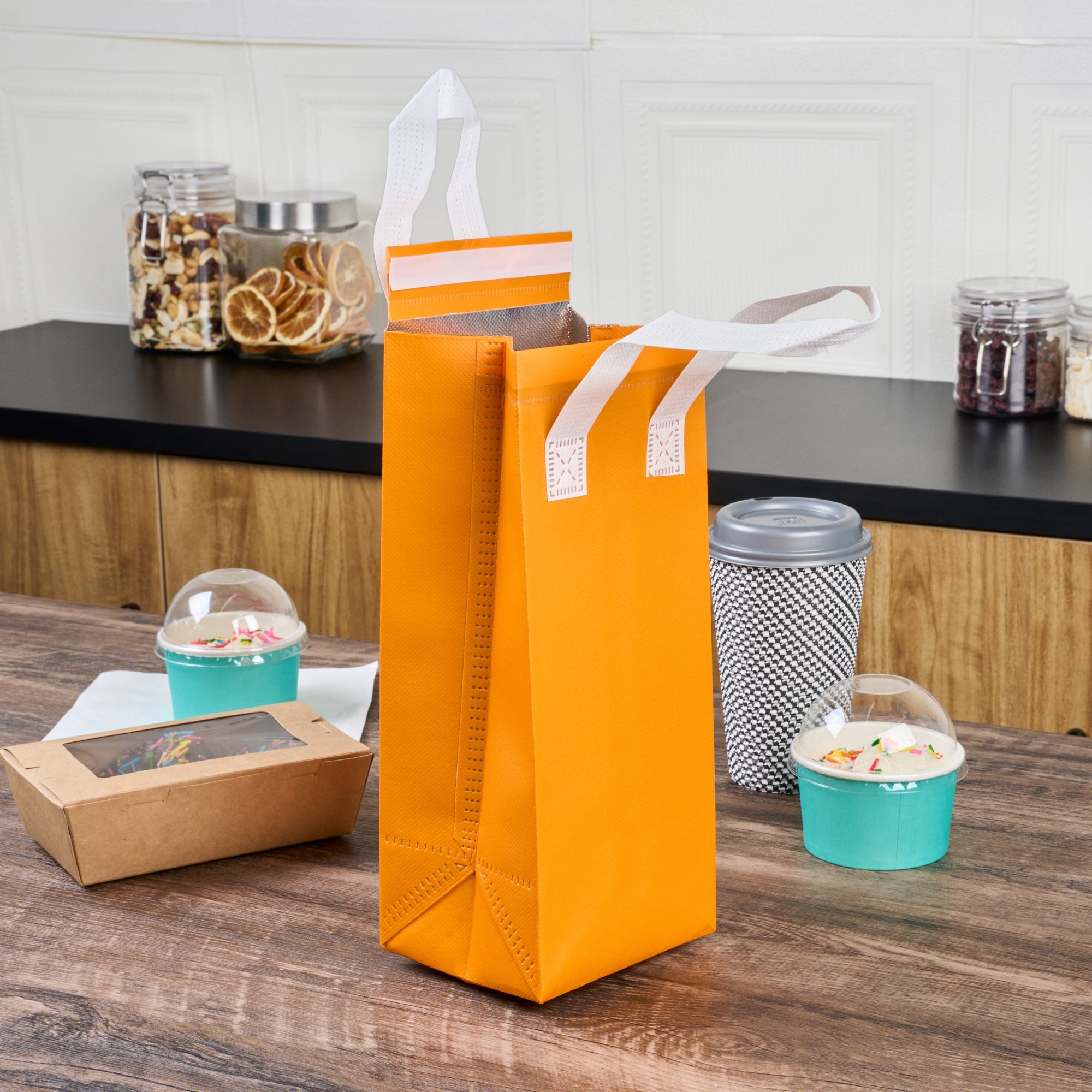 Bag Tek Orange Insulated Take Out Bag - Tamper-Evident - 4 3/4" x 4" x 11" - 100 count box