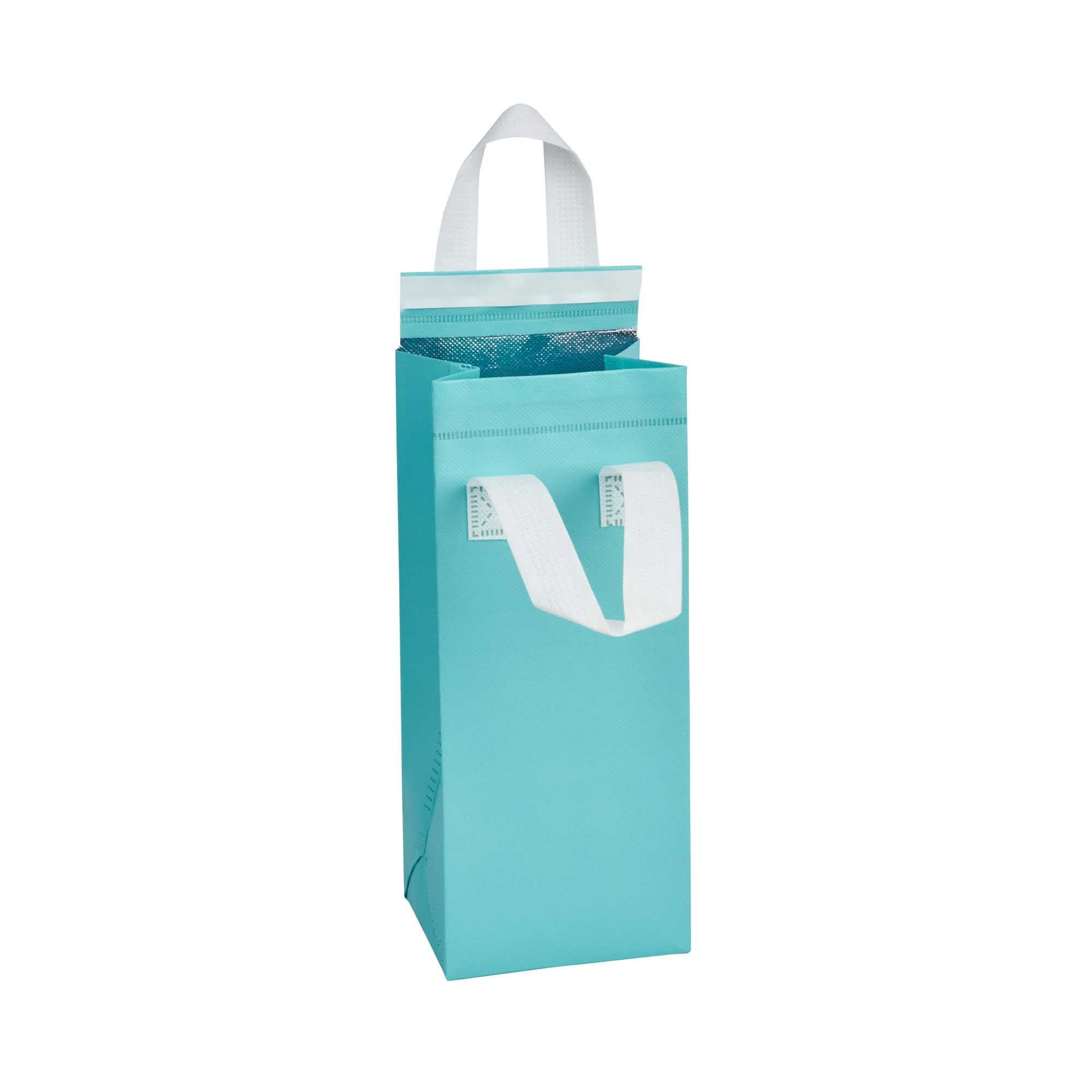 Bag Tek Teal Insulated Take Out Bag - Tamper-Evident - 4 3/4" x 4" x 11" - 25 count box