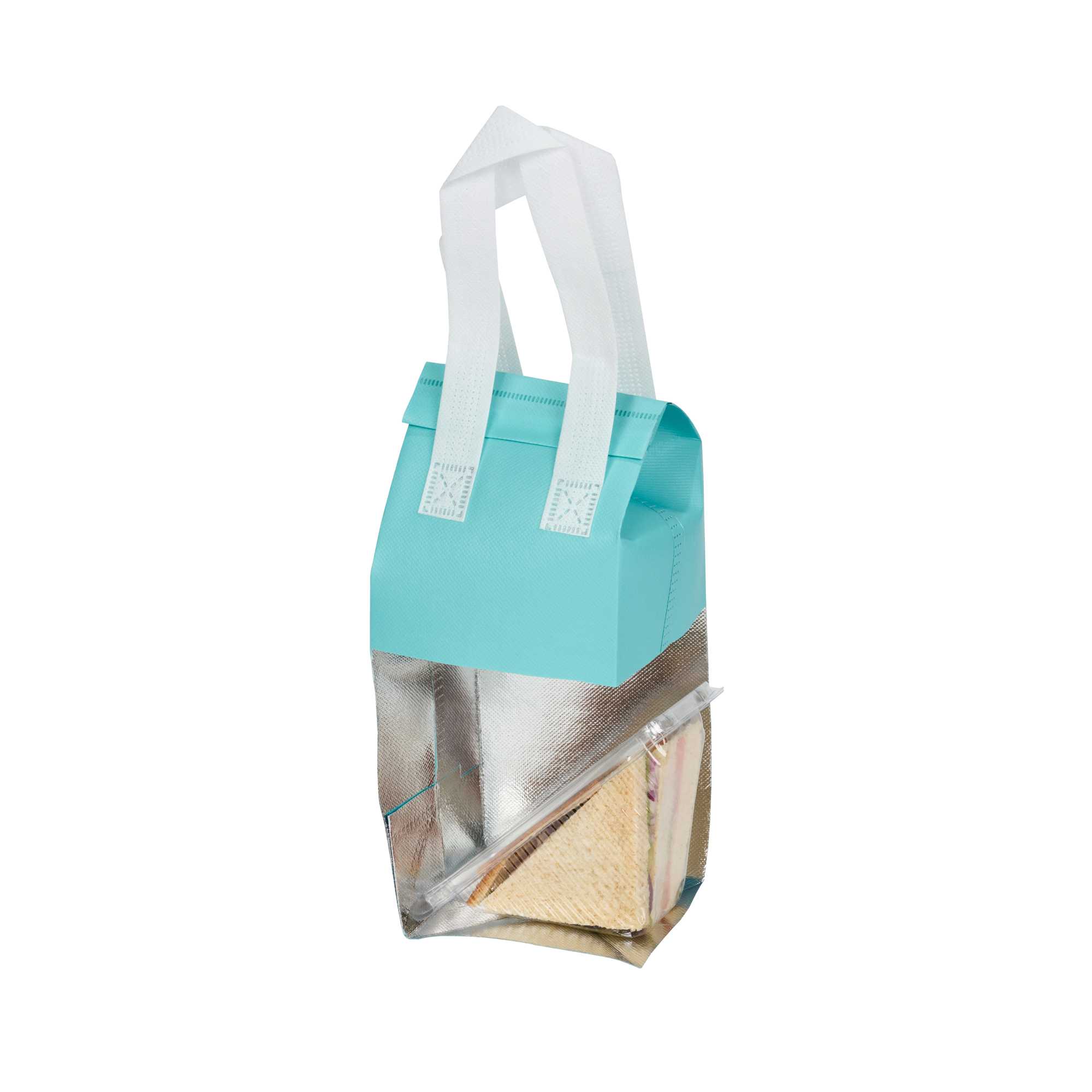 Bag Tek Teal Insulated Take Out Bag - Tamper-Evident - 4 3/4" x 4" x 11" - 25 count box