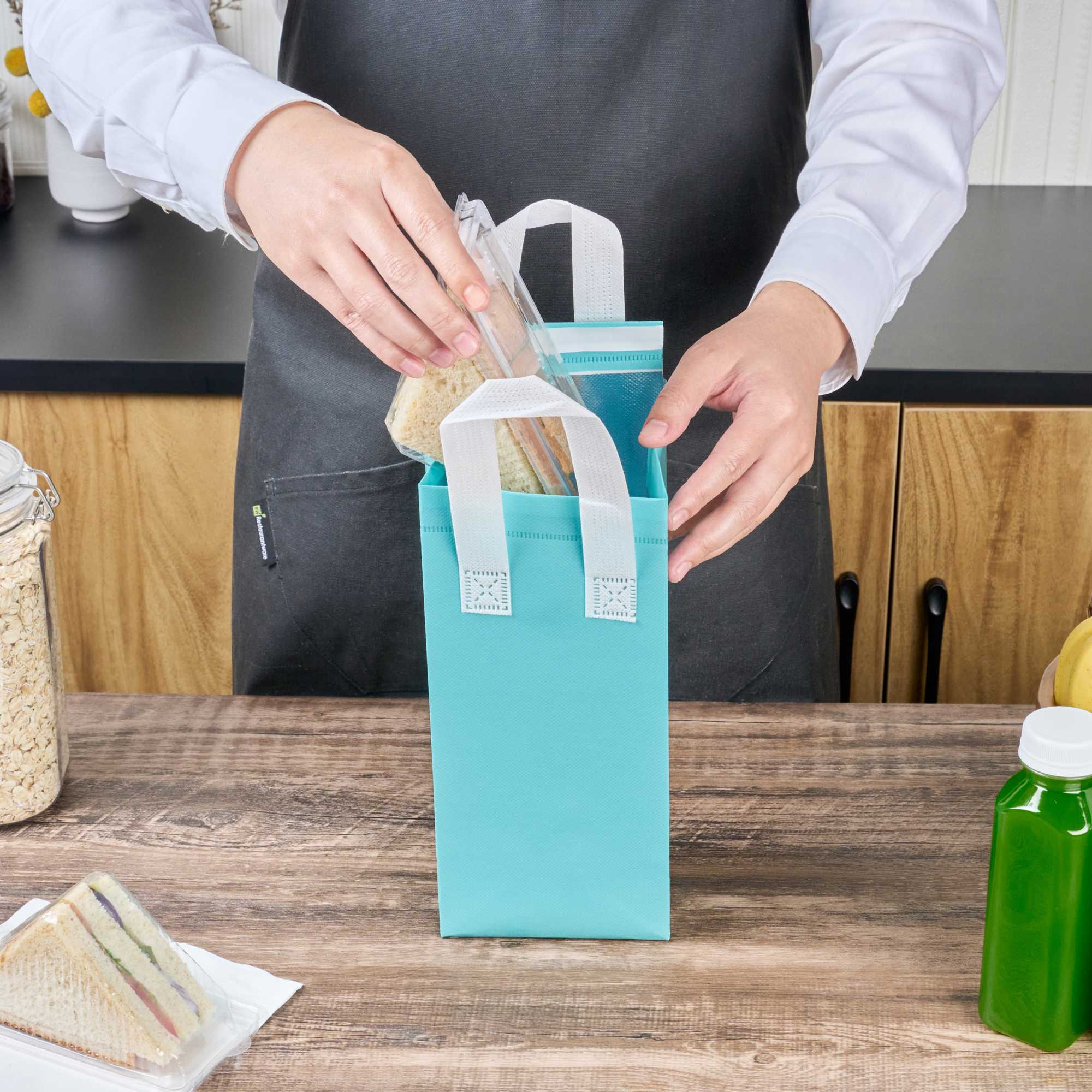 Bag Tek Teal Insulated Take Out Bag - Tamper-Evident - 4 3/4" x 4" x 11" - 25 count box