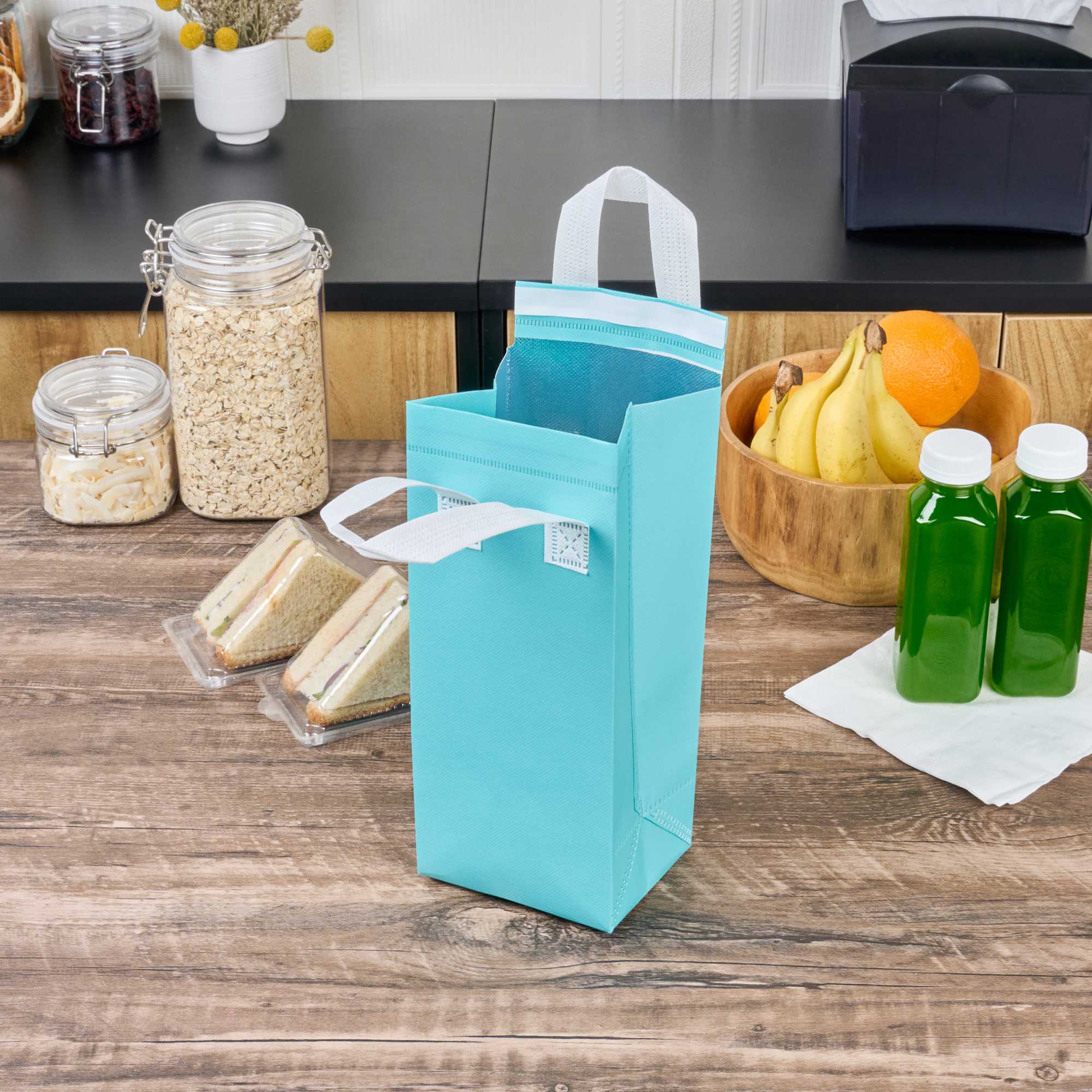 Bag Tek Teal Insulated Take Out Bag - Tamper-Evident - 4 3/4" x 4" x 11" - 25 count box
