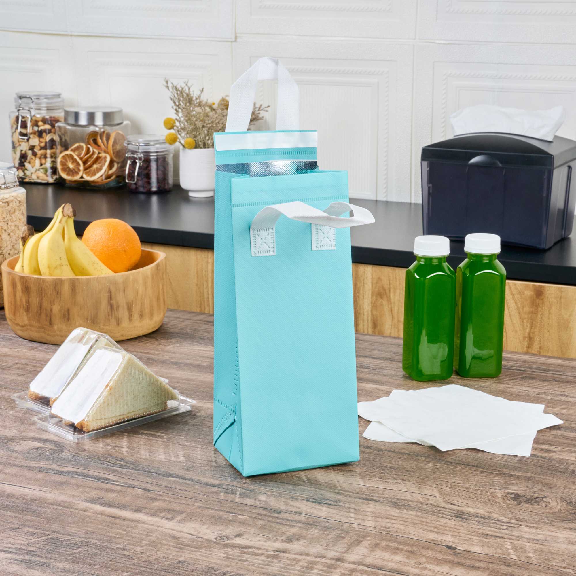 Bag Tek Teal Insulated Take Out Bag - Tamper-Evident - 4 3/4" x 4" x 11" - 25 count box