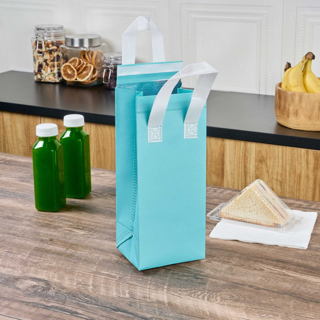 Bag Tek Teal Insulated Take Out Bag - Tamper-Evident - 4 3/4" x 4" x 11" - 25 count box