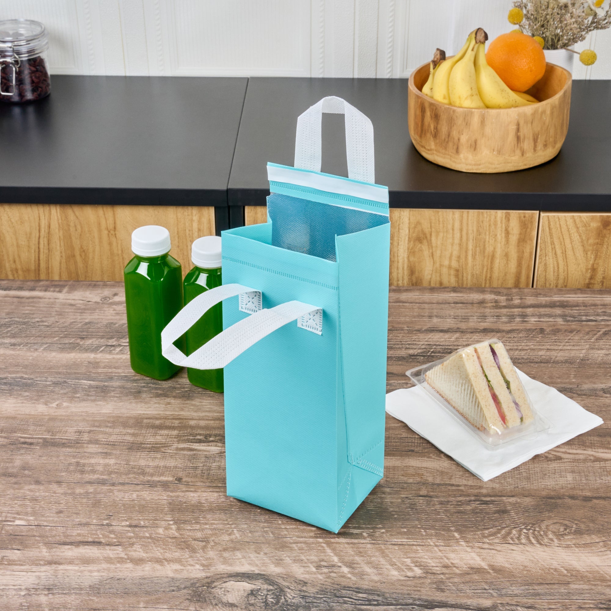 Bag Tek Teal Insulated Take Out Bag - Tamper-Evident - 4 3/4" x 4" x 11" - 100 count box