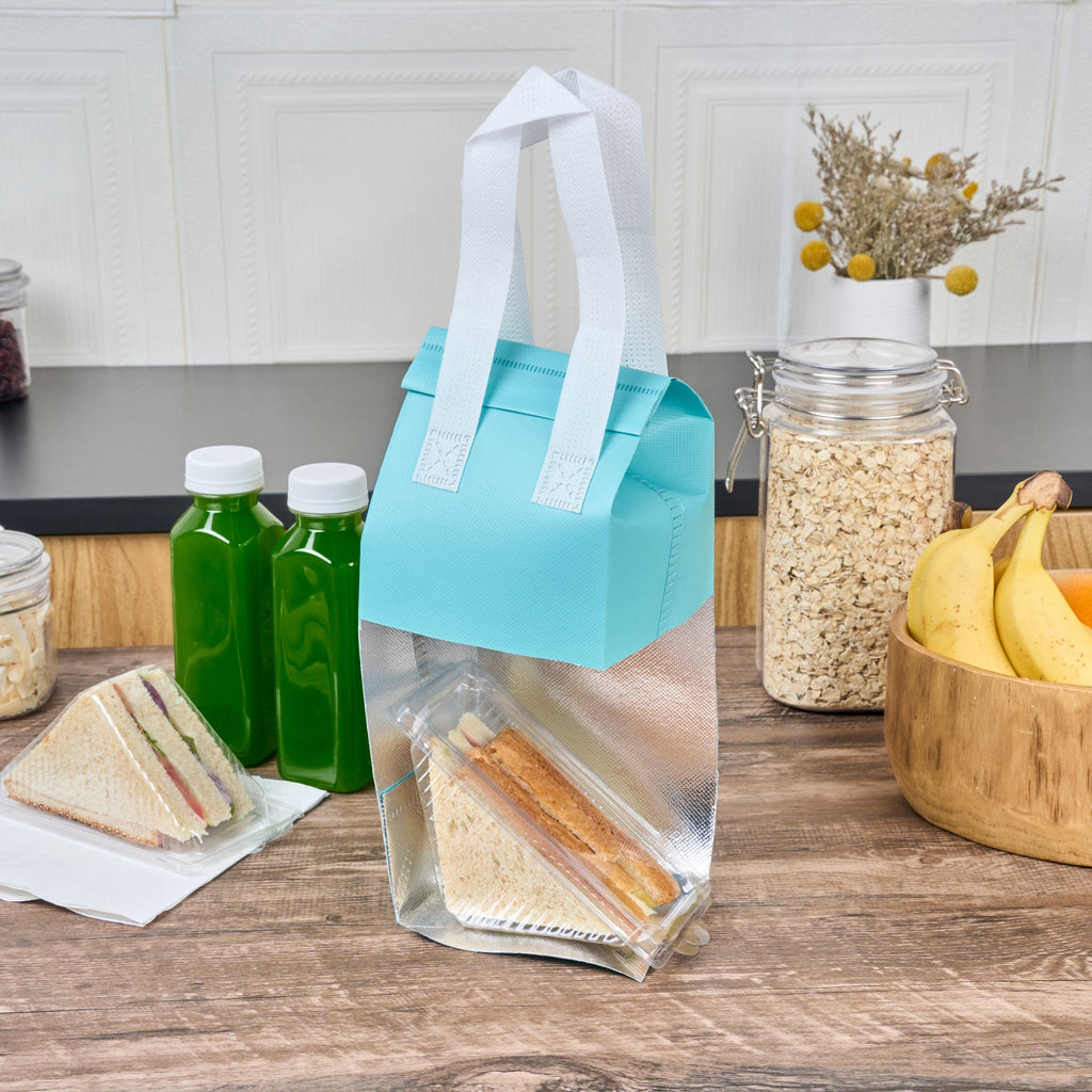 Bag Tek Teal Insulated Take Out Bag - Tamper-Evident - 4 3/4" x 4" x 11" - 100 count box