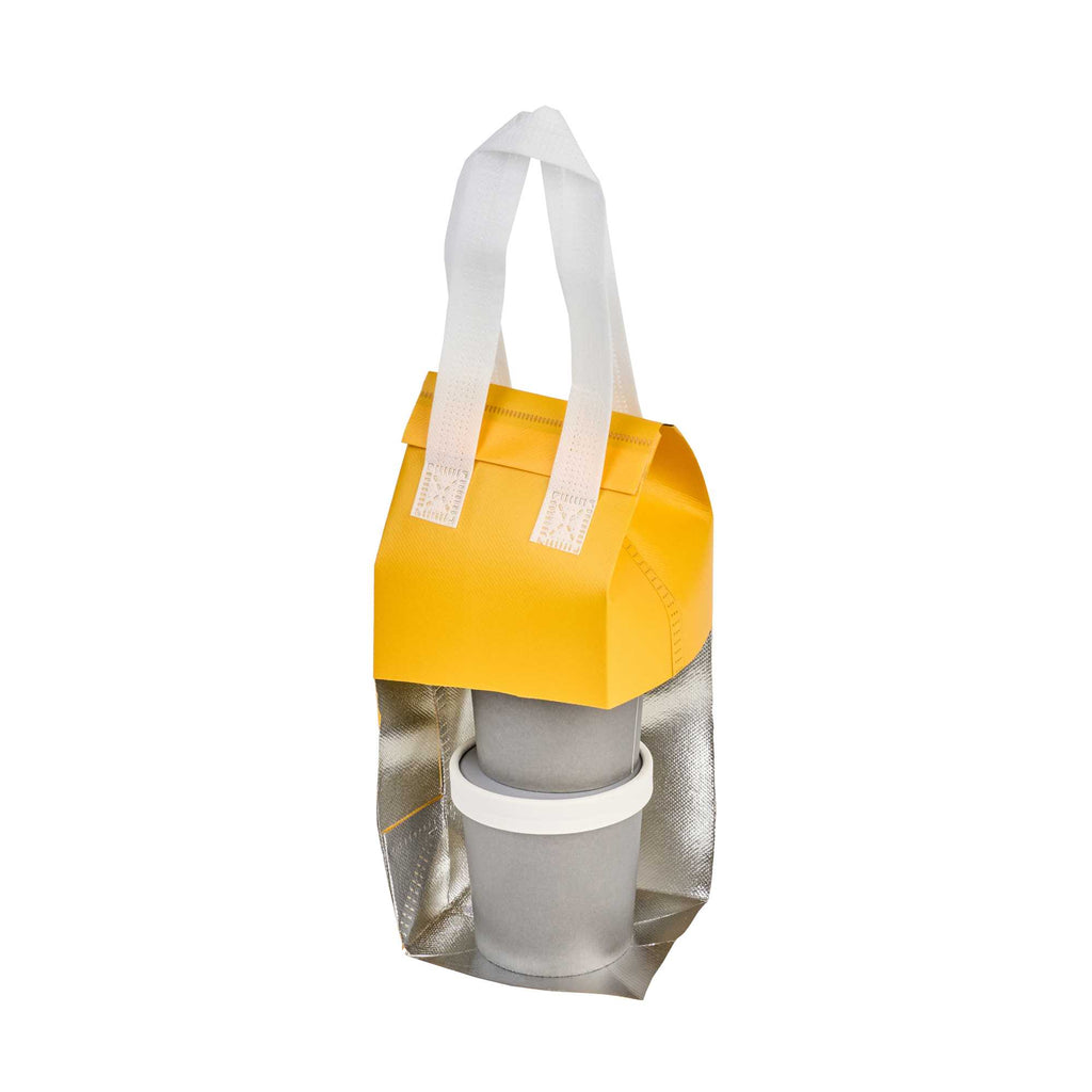 Bag Tek Yellow Insulated Take Out Bag - Tamper-Evident - 4 3/4" x 4" x 11" - 25 count box