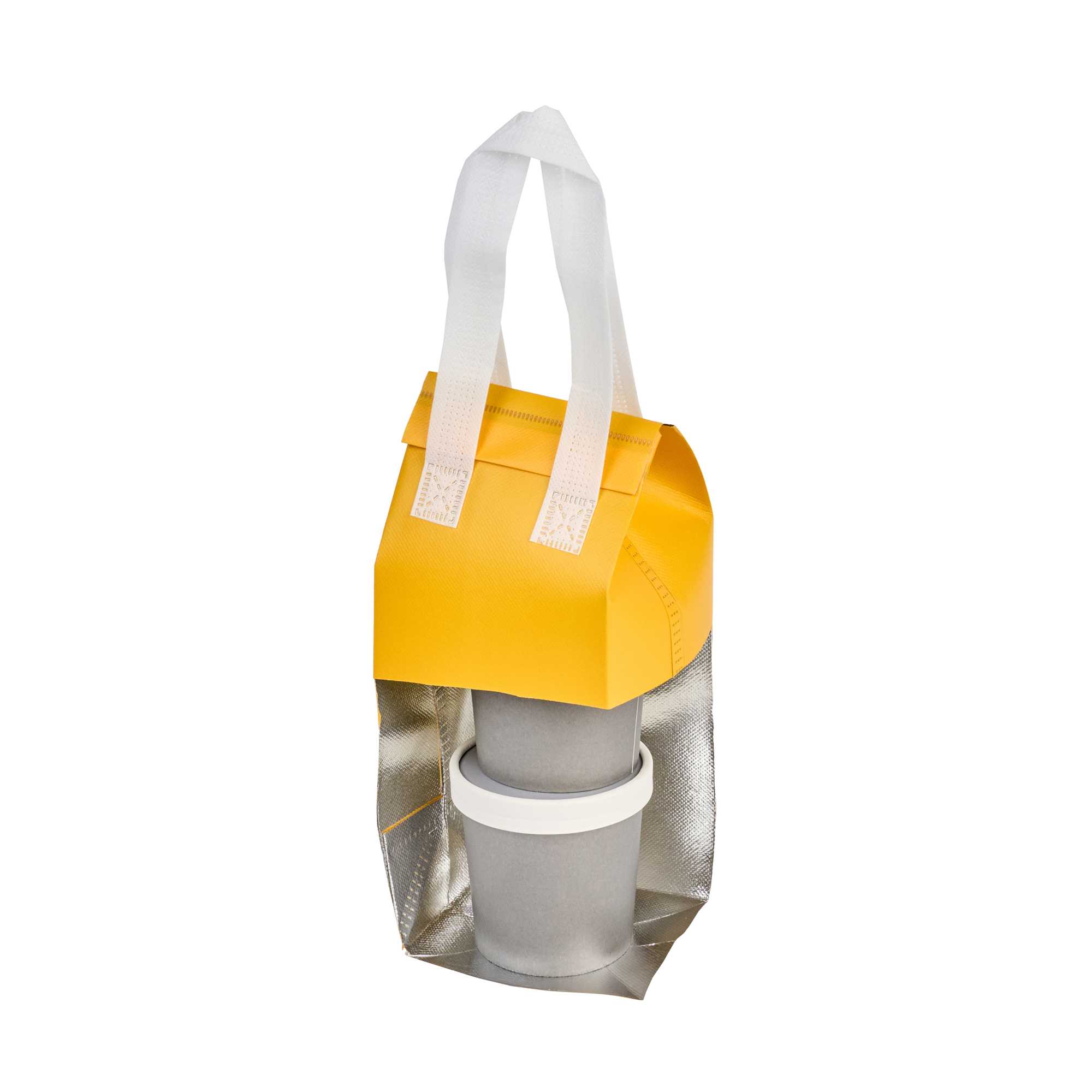 Bag Tek Yellow Insulated Take Out Bag - Tamper-Evident - 4 3/4" x 4" x 11" - 25 count box