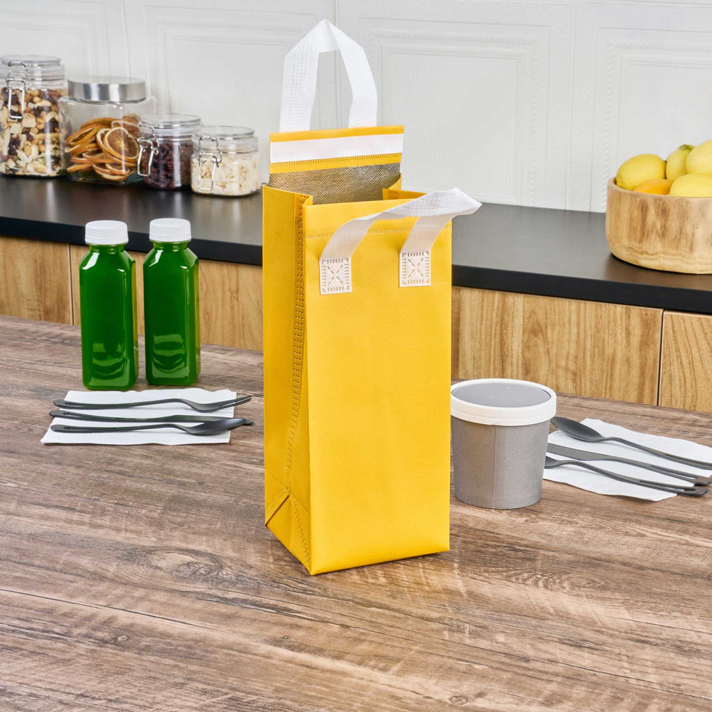 Bag Tek Yellow Insulated Take Out Bag - Tamper-Evident - 4 3/4" x 4" x 11" - 25 count box