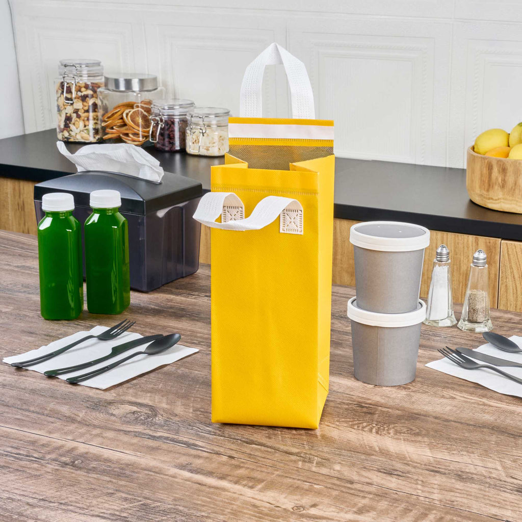 Bag Tek Yellow Insulated Take Out Bag - Tamper-Evident - 4 3/4" x 4" x 11" - 25 count box