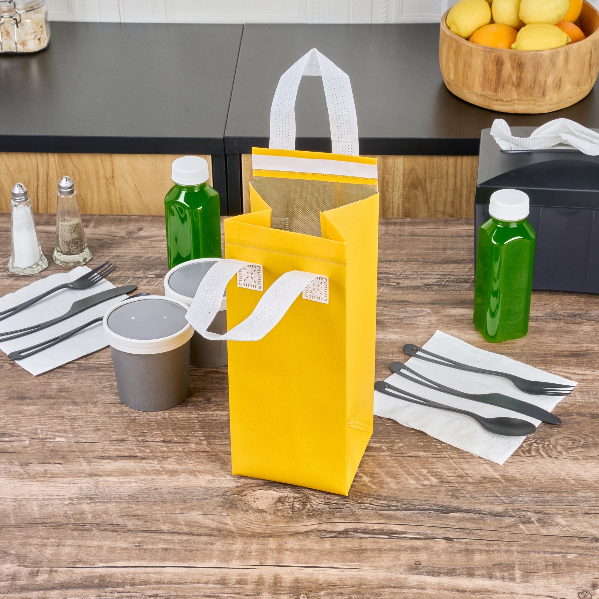 Bag Tek Yellow Insulated Take Out Bag - Tamper-Evident - 4 3/4" x 4" x 11" - 100 count box