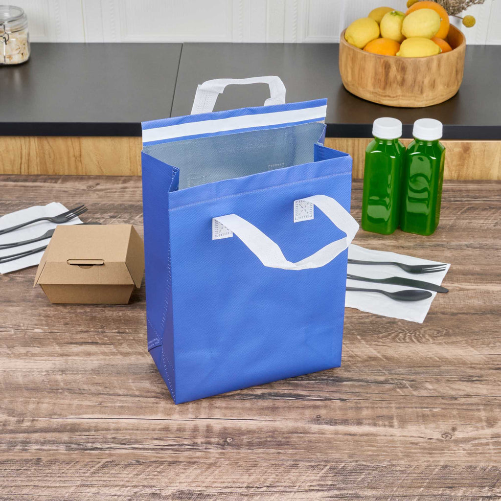 Bag Tek Blue Insulated Take Out Bag - Tamper-Evident - 8 1/4" x 4 1/4" x 10 3/4" - 25 count box