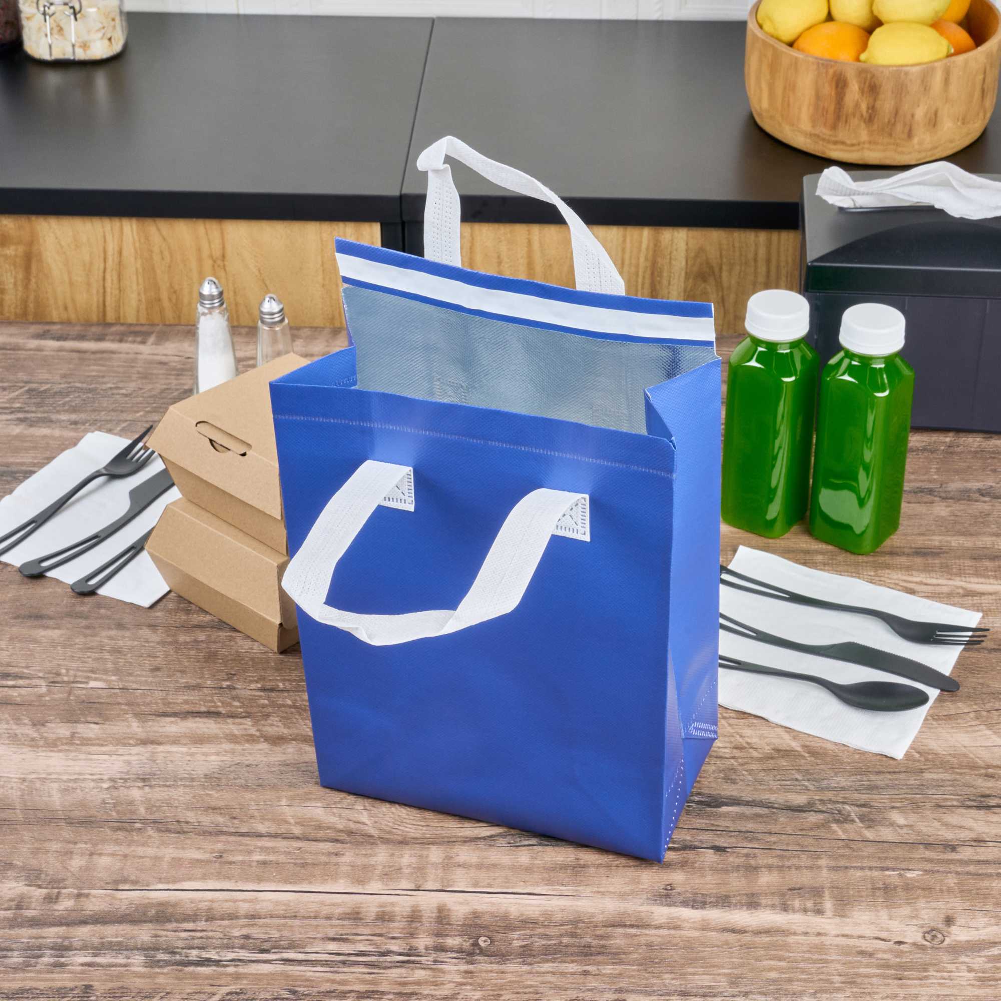Bag Tek Blue Insulated Take Out Bag - Tamper-Evident - 8 1/4" x 4 1/4" x 10 3/4" - 25 count box