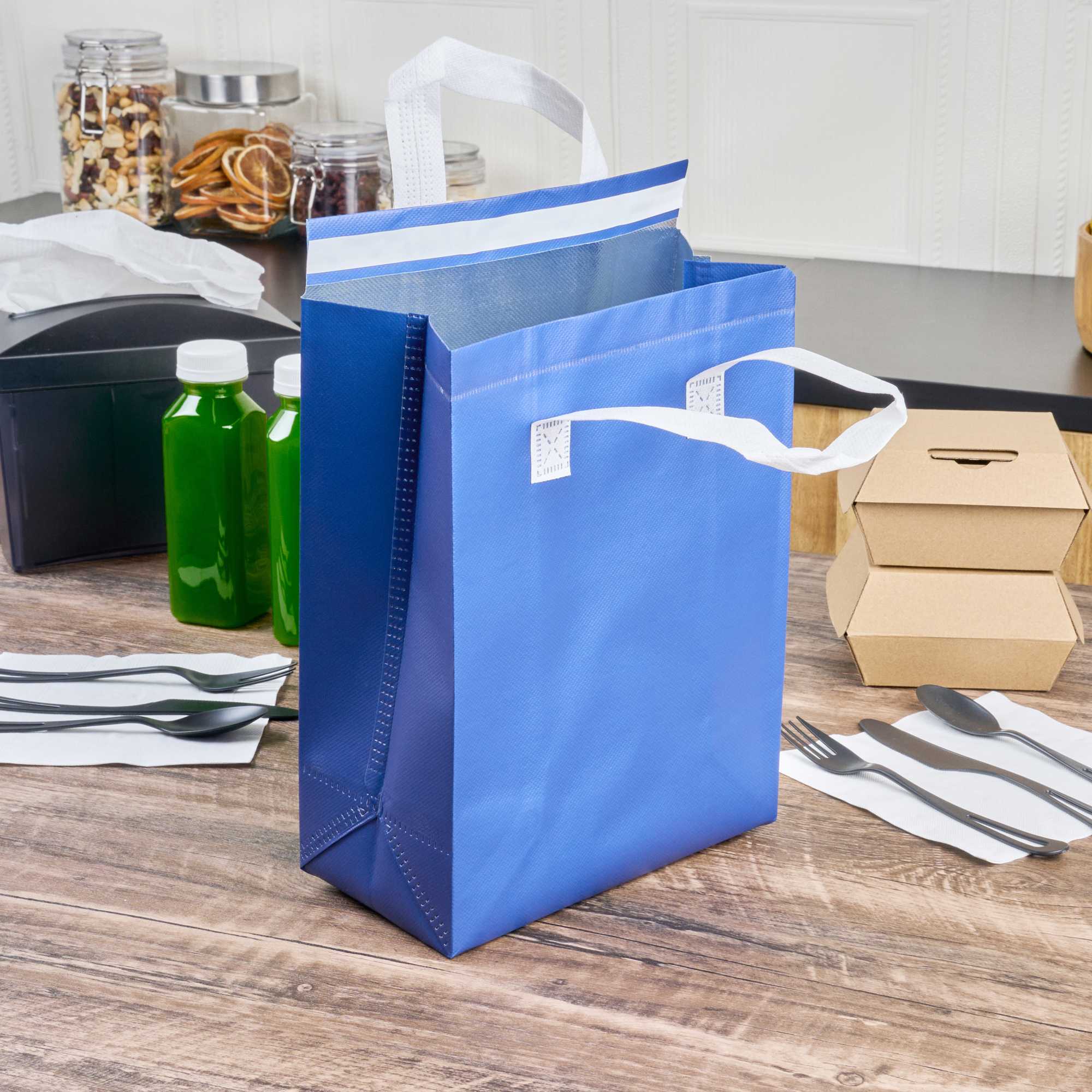 Bag Tek Blue Insulated Take Out Bag - Tamper-Evident - 8 1/4" x 4 1/4" x 10 3/4" - 25 count box