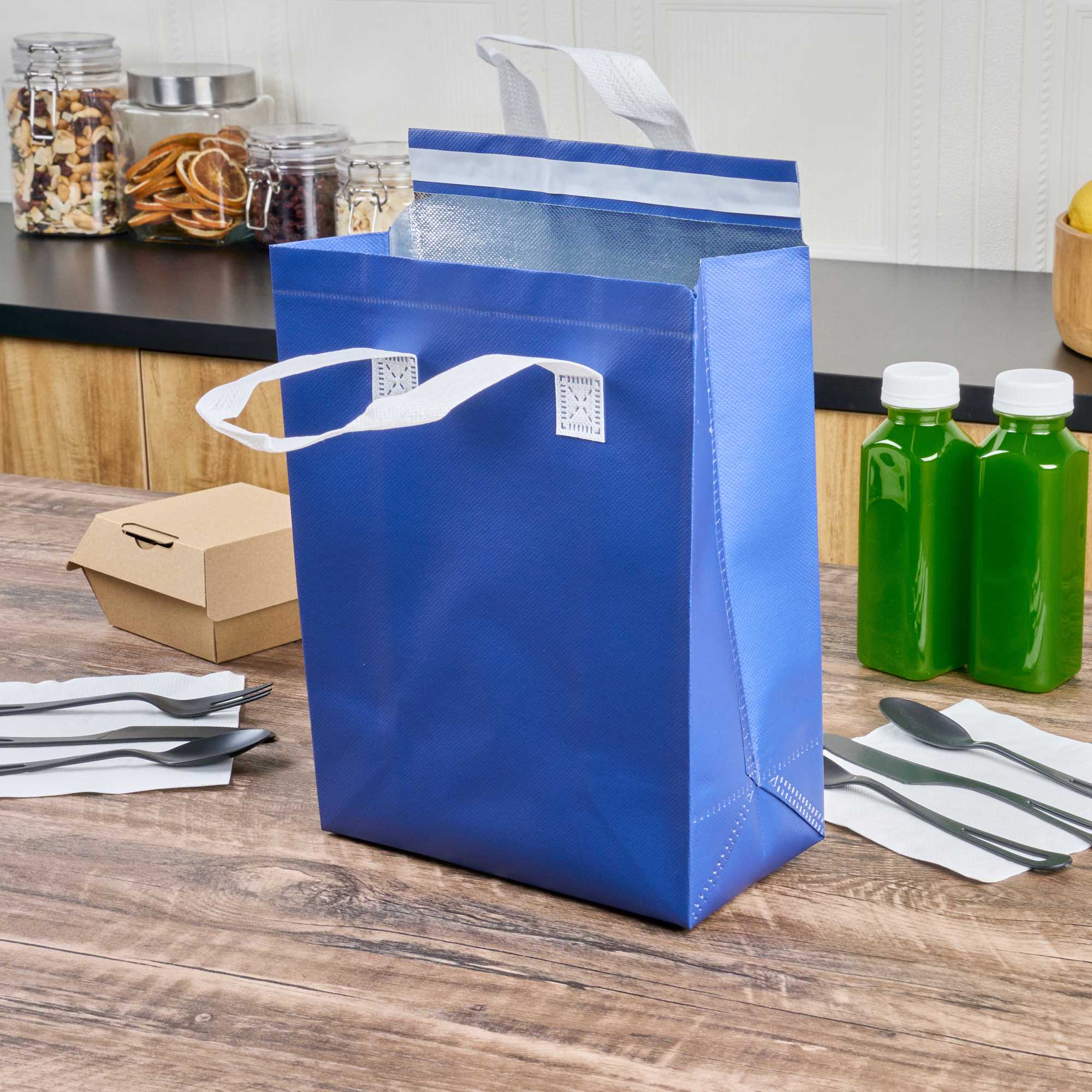 Bag Tek Blue Insulated Take Out Bag - Tamper-Evident - 8 1/4" x 4 1/4" x 10 3/4" - 25 count box