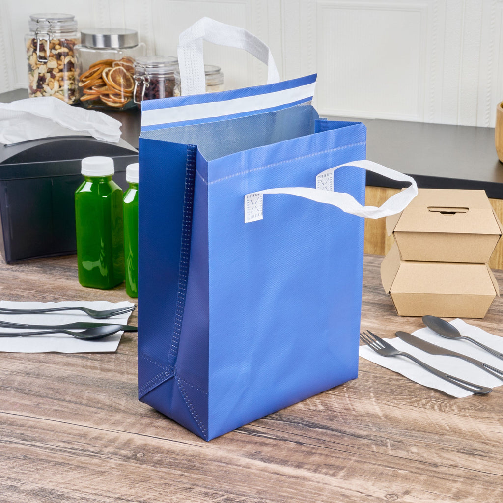 Bag Tek Blue Insulated Take Out Bag - Tamper-Evident - 8 1/4" x 4 1/4" x 10 3/4" - 100 count box