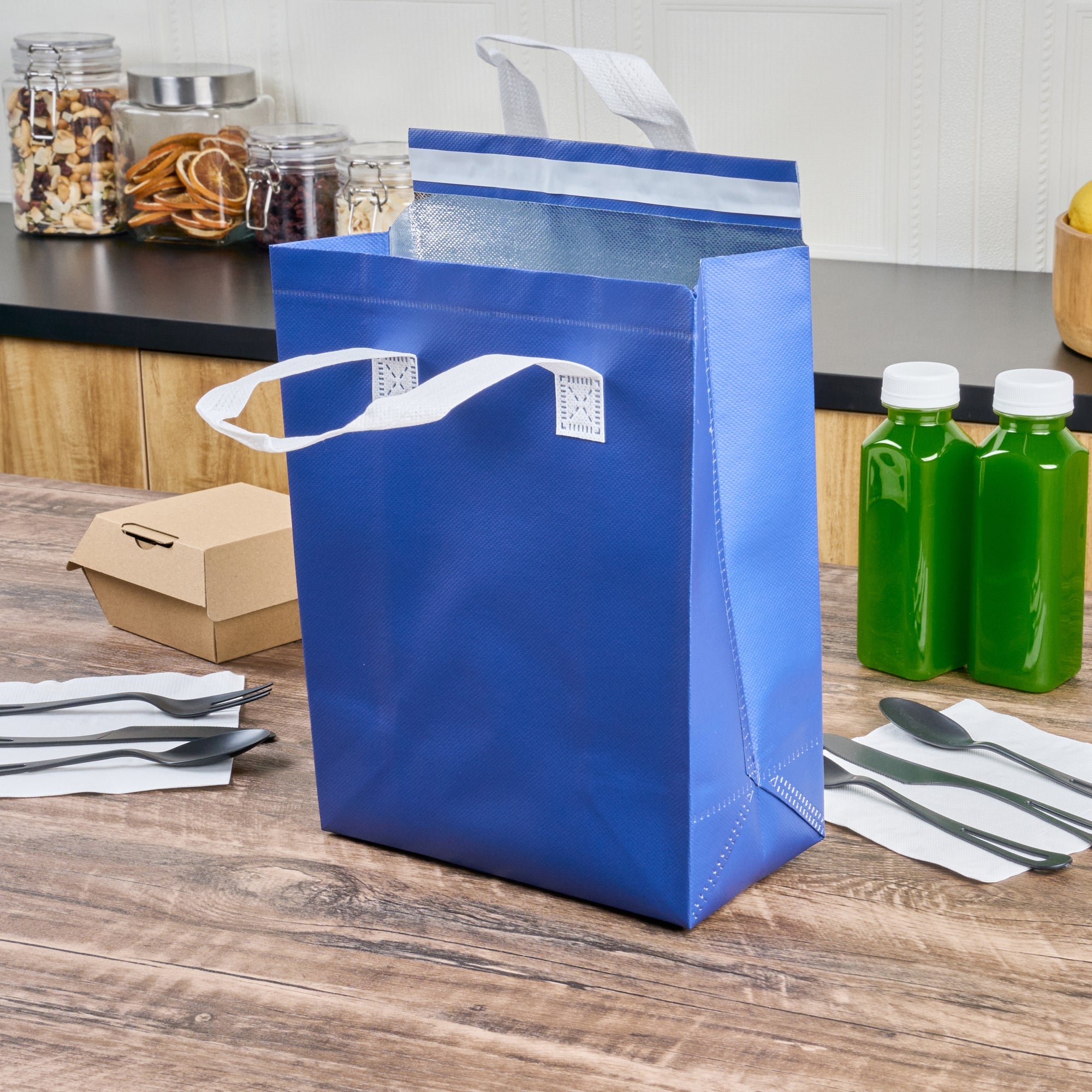 Bag Tek Blue Insulated Take Out Bag - Tamper-Evident - 8 1/4" x 4 1/4" x 10 3/4" - 100 count box
