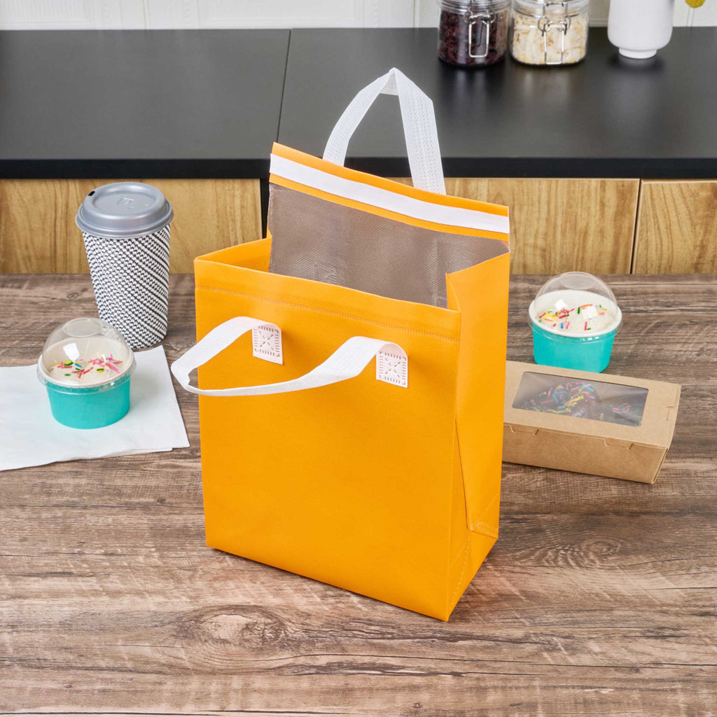 Bag Tek Orange Insulated Take Out Bag - Tamper-Evident - 8 1/4" x 4 1/4" x 10 3/4" - 25 count box