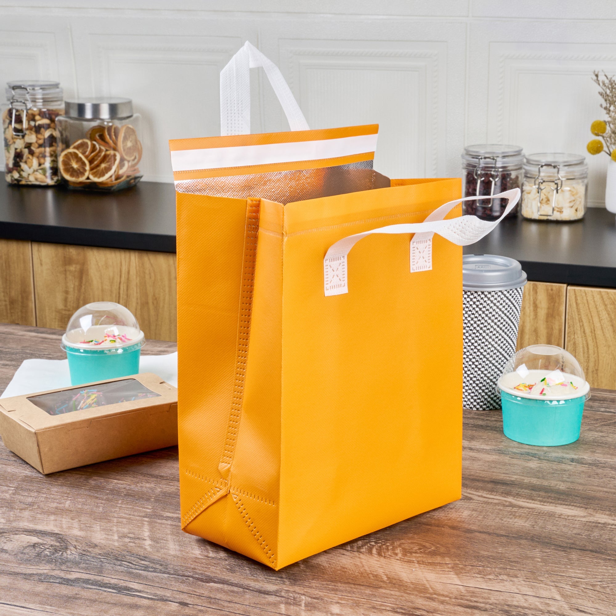Bag Tek Orange Insulated Take Out Bag - Tamper-Evident - 8 1/4" x 4 1/4" x 10 3/4" - 100 count box