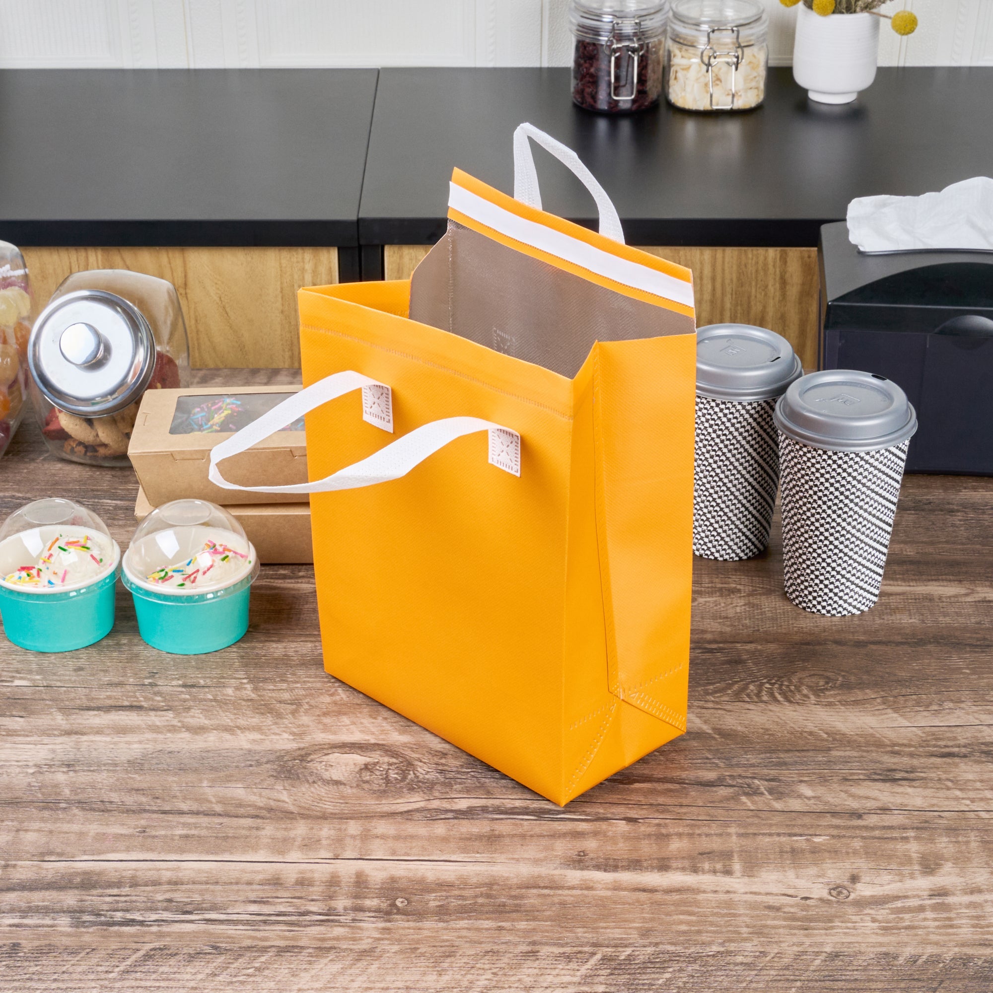 Bag Tek Orange Insulated Take Out Bag - Tamper-Evident - 8 1/4" x 4 1/4" x 10 3/4" - 100 count box