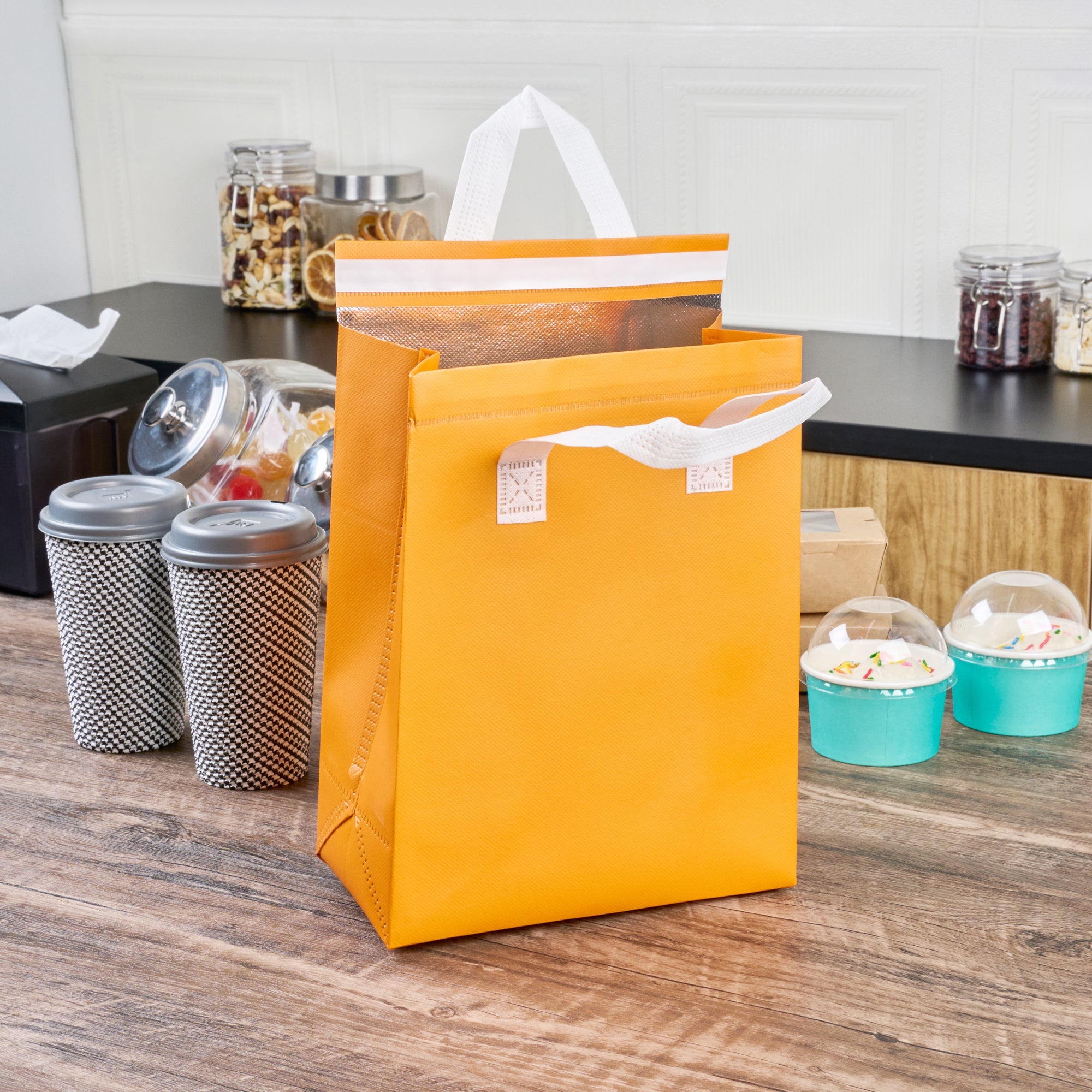 Bag Tek Orange Insulated Take Out Bag - Tamper-Evident - 8 1/4" x 4 1/4" x 10 3/4" - 100 count box