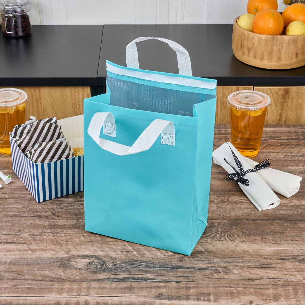 Bag Tek Teal Insulated Take Out Bag - Tamper-Evident - 8 1/4" x 4 1/4" x 10 3/4" - 25 count box
