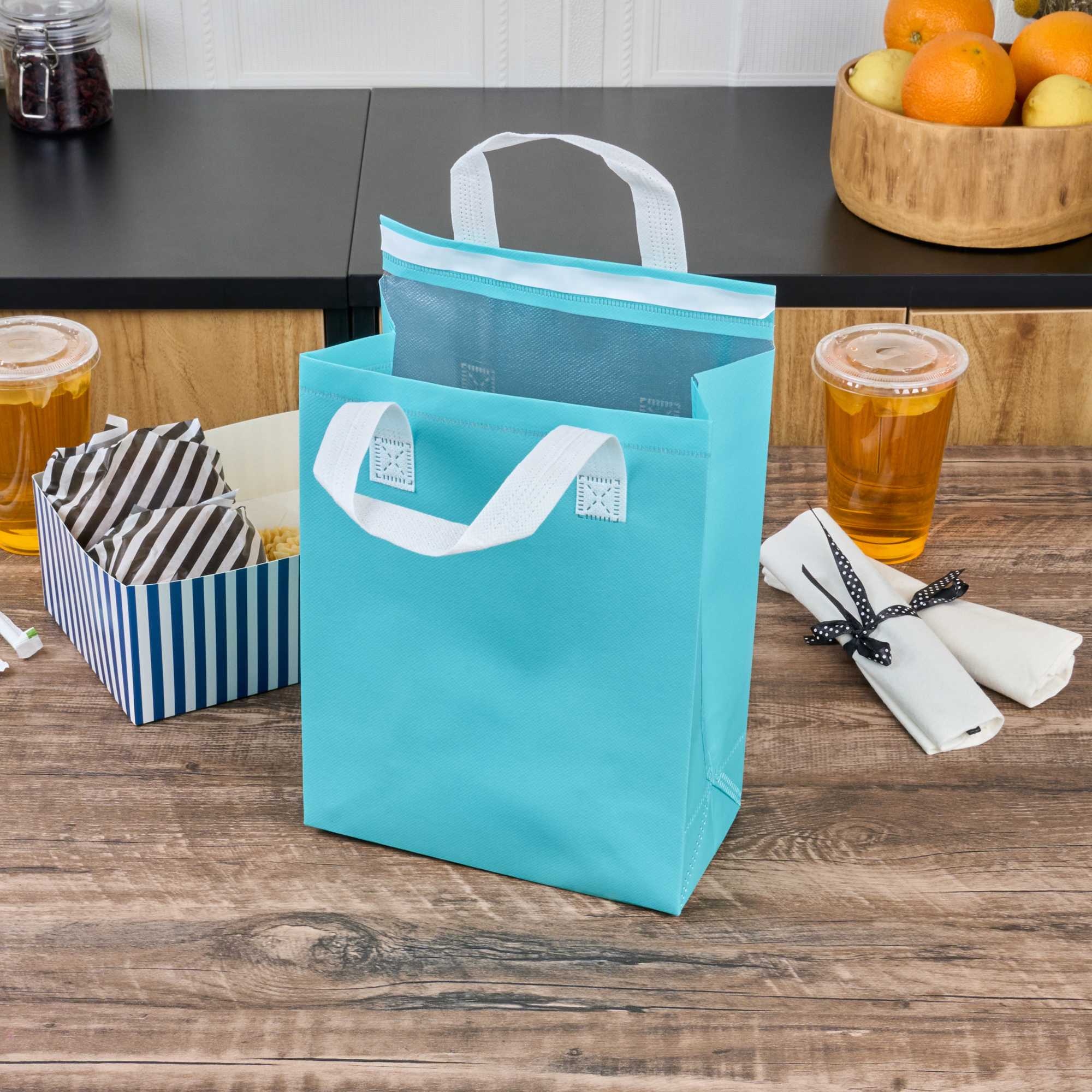 Bag Tek Teal Insulated Take Out Bag - Tamper-Evident - 8 1/4" x 4 1/4" x 10 3/4" - 25 count box
