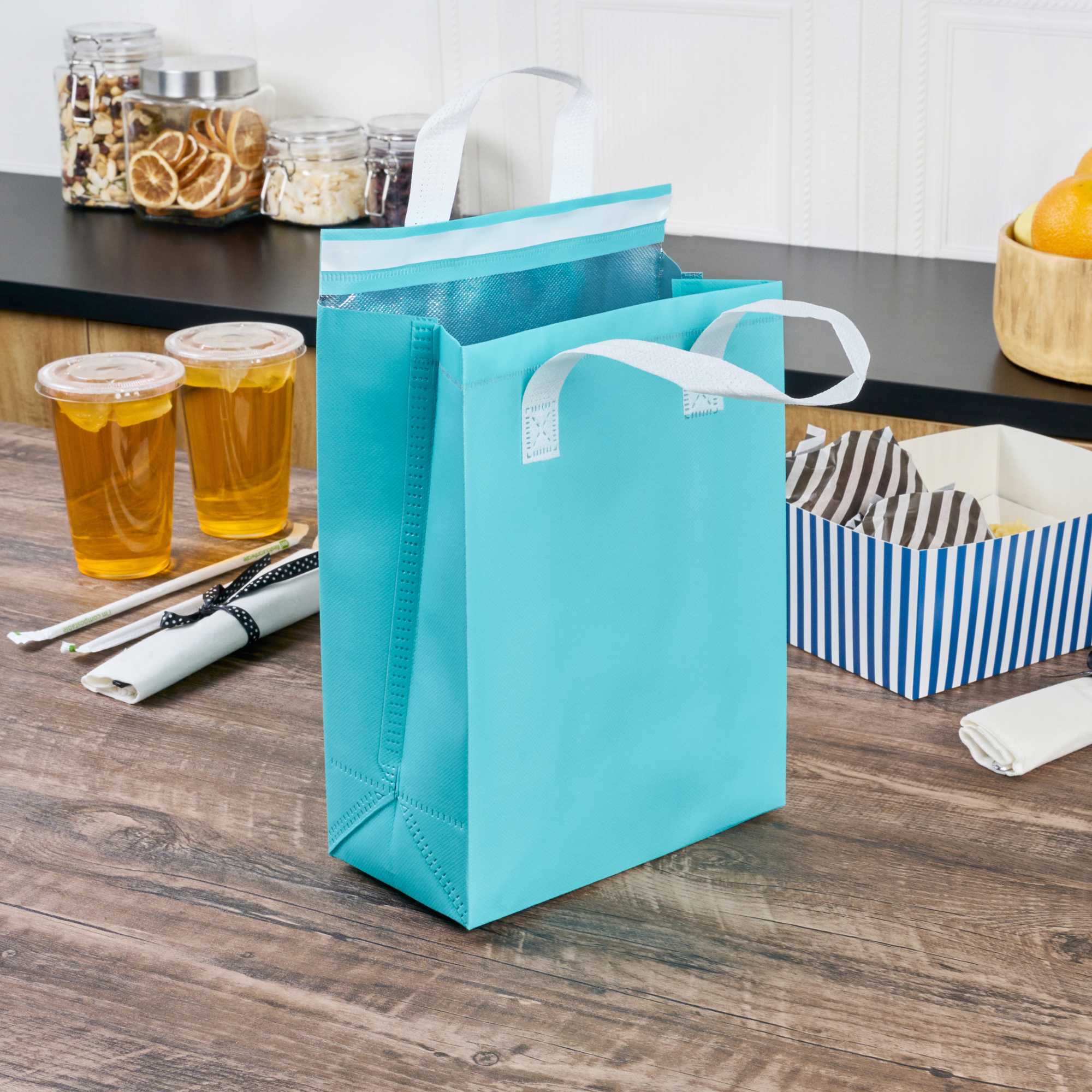 Bag Tek Teal Insulated Take Out Bag - Tamper-Evident - 8 1/4" x 4 1/4" x 10 3/4" - 25 count box