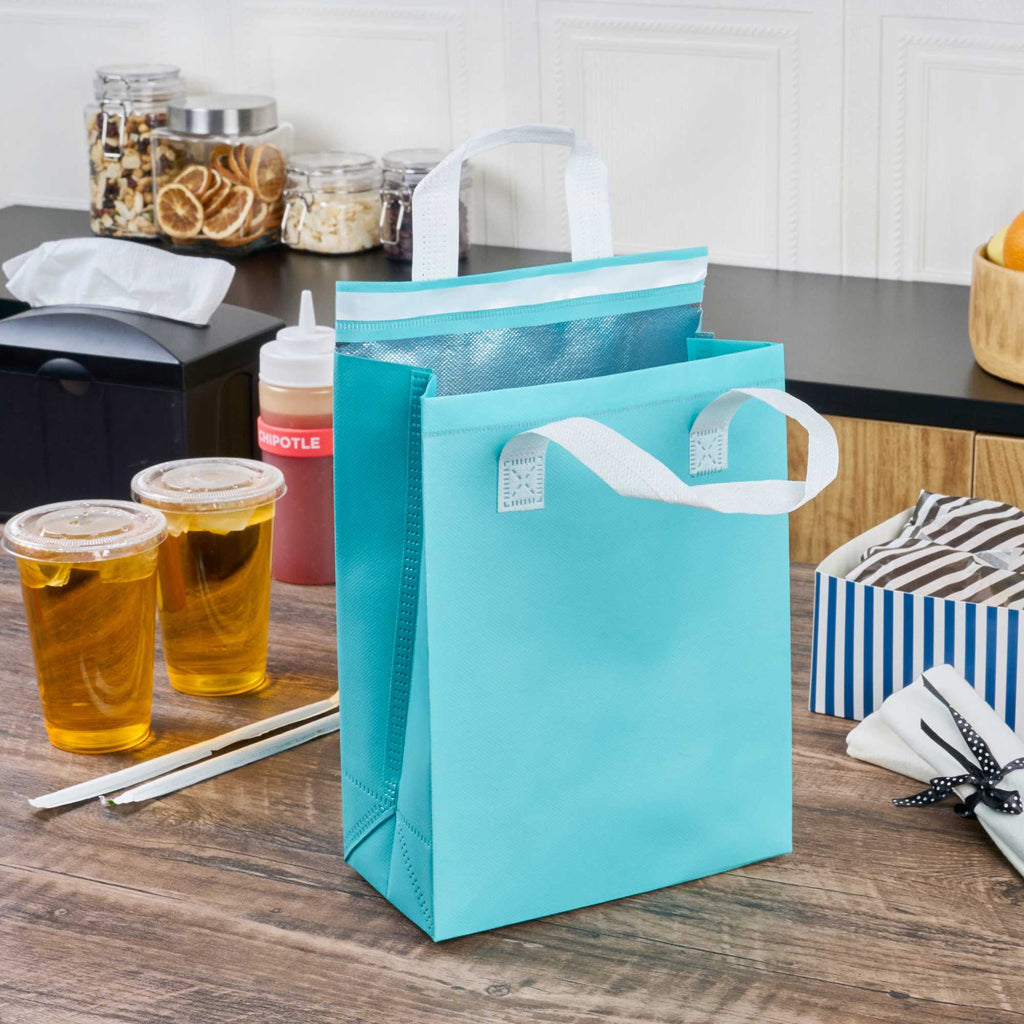 Bag Tek Teal Insulated Take Out Bag - Tamper-Evident - 8 1/4" x 4 1/4" x 10 3/4" - 25 count box