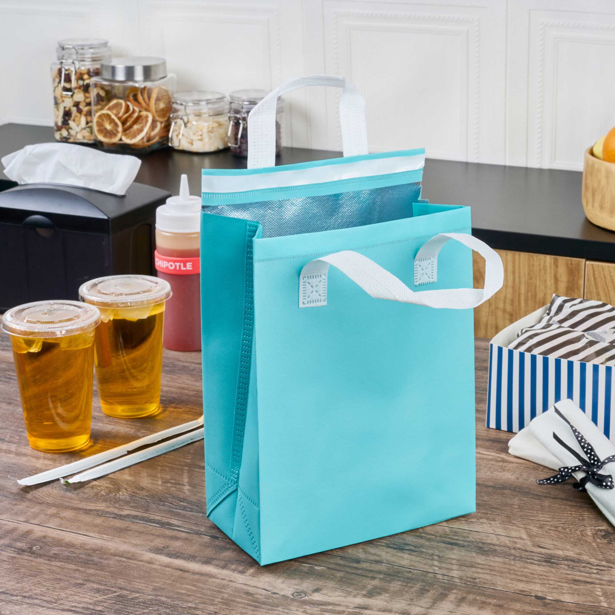 Bag Tek Teal Insulated Take Out Bag - Tamper-Evident - 8 1/4" x 4 1/4" x 10 3/4" - 25 count box