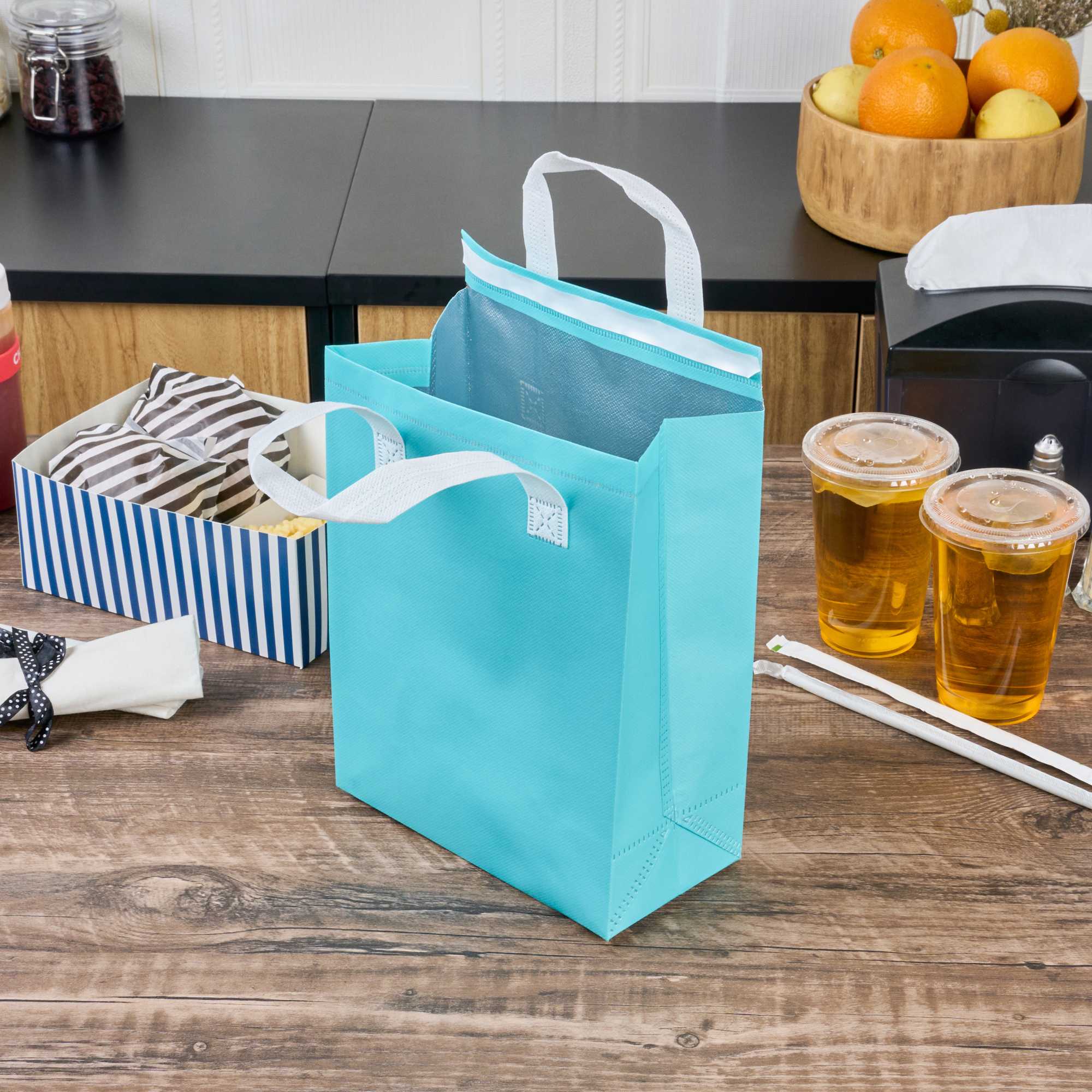 Bag Tek Teal Insulated Take Out Bag - Tamper-Evident - 8 1/4" x 4 1/4" x 10 3/4" - 25 count box