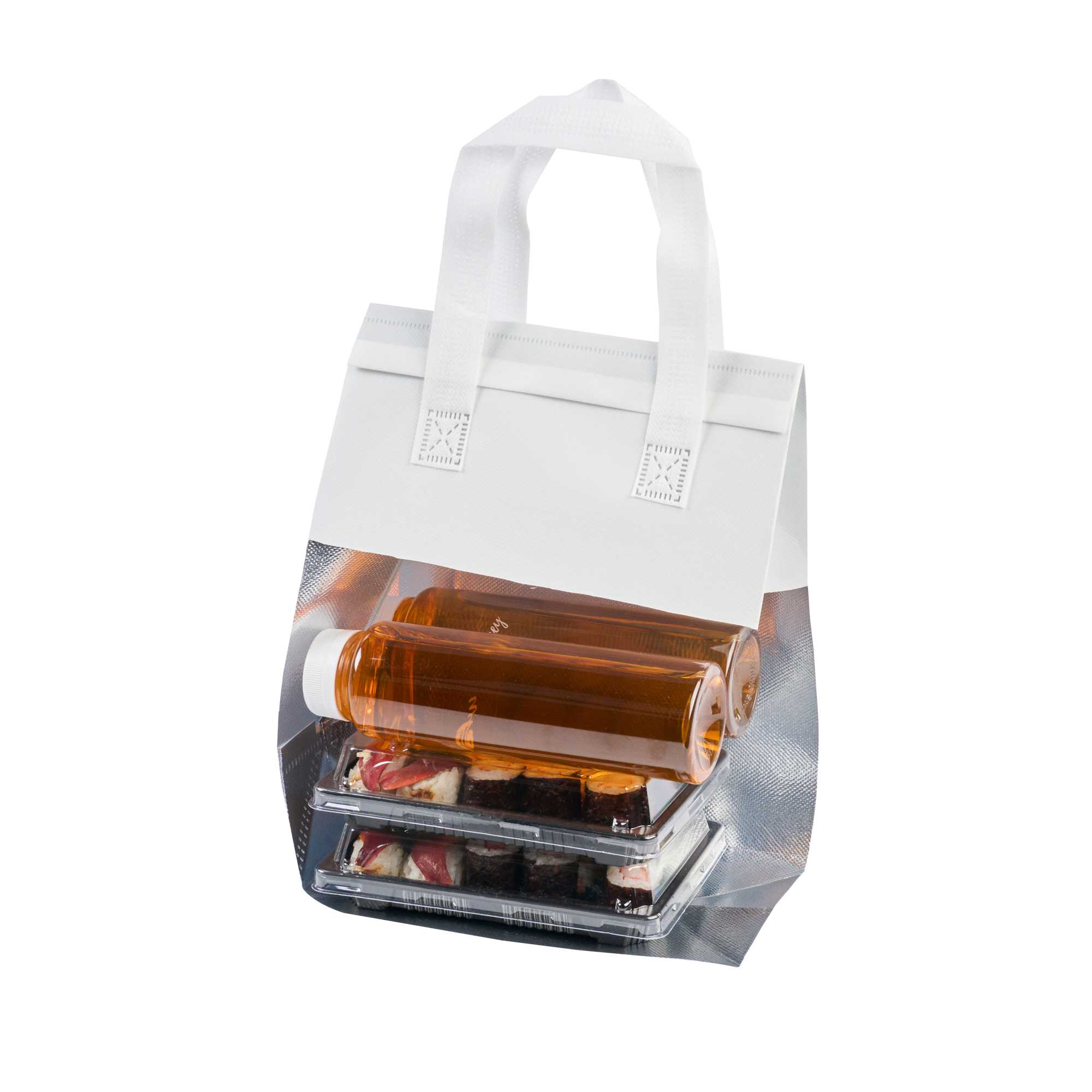 Bag Tek White Insulated Take Out Bag - Tamper-Evident - 8 1/4" x 4 1/4" x 10 3/4" - 25 count box