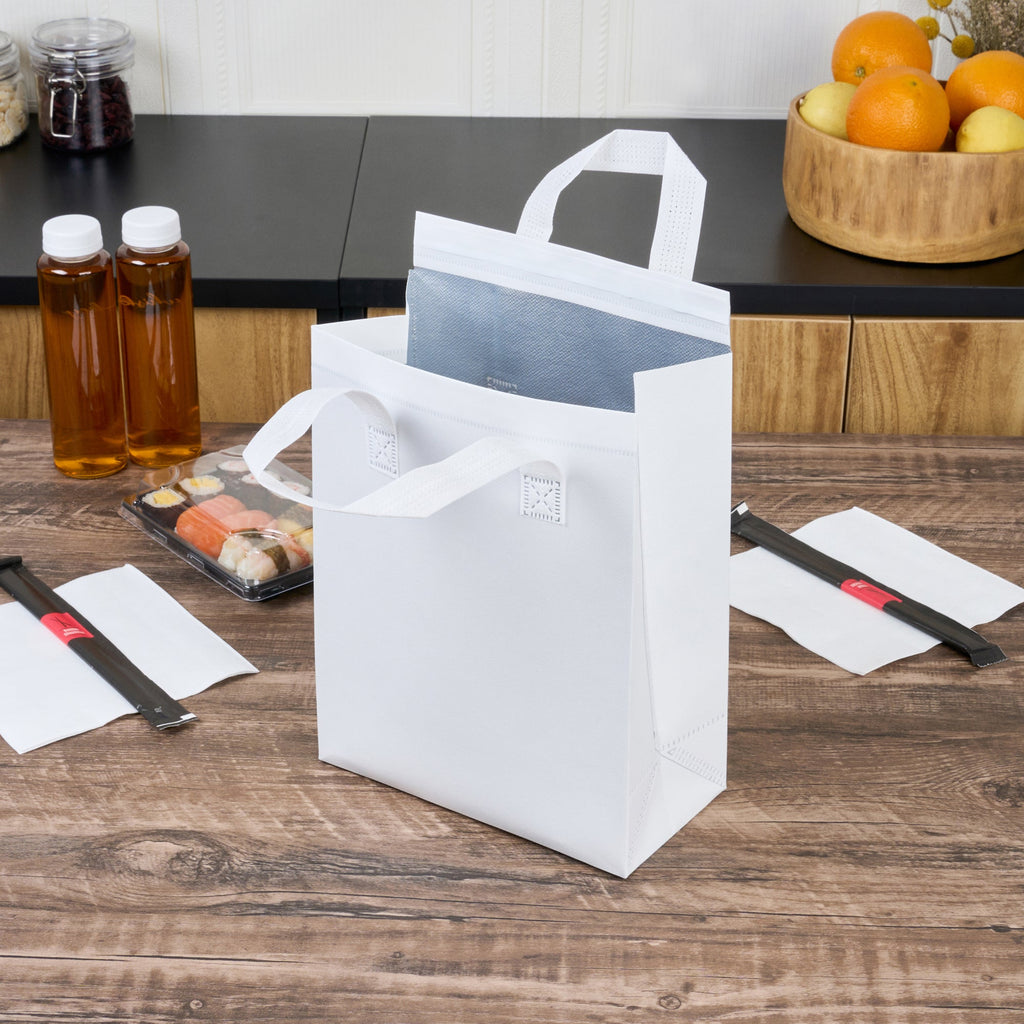 Bag Tek White Insulated Take Out Bag - Tamper-Evident - 8 1/4" x 4 1/4" x 10 3/4" - 100 count box