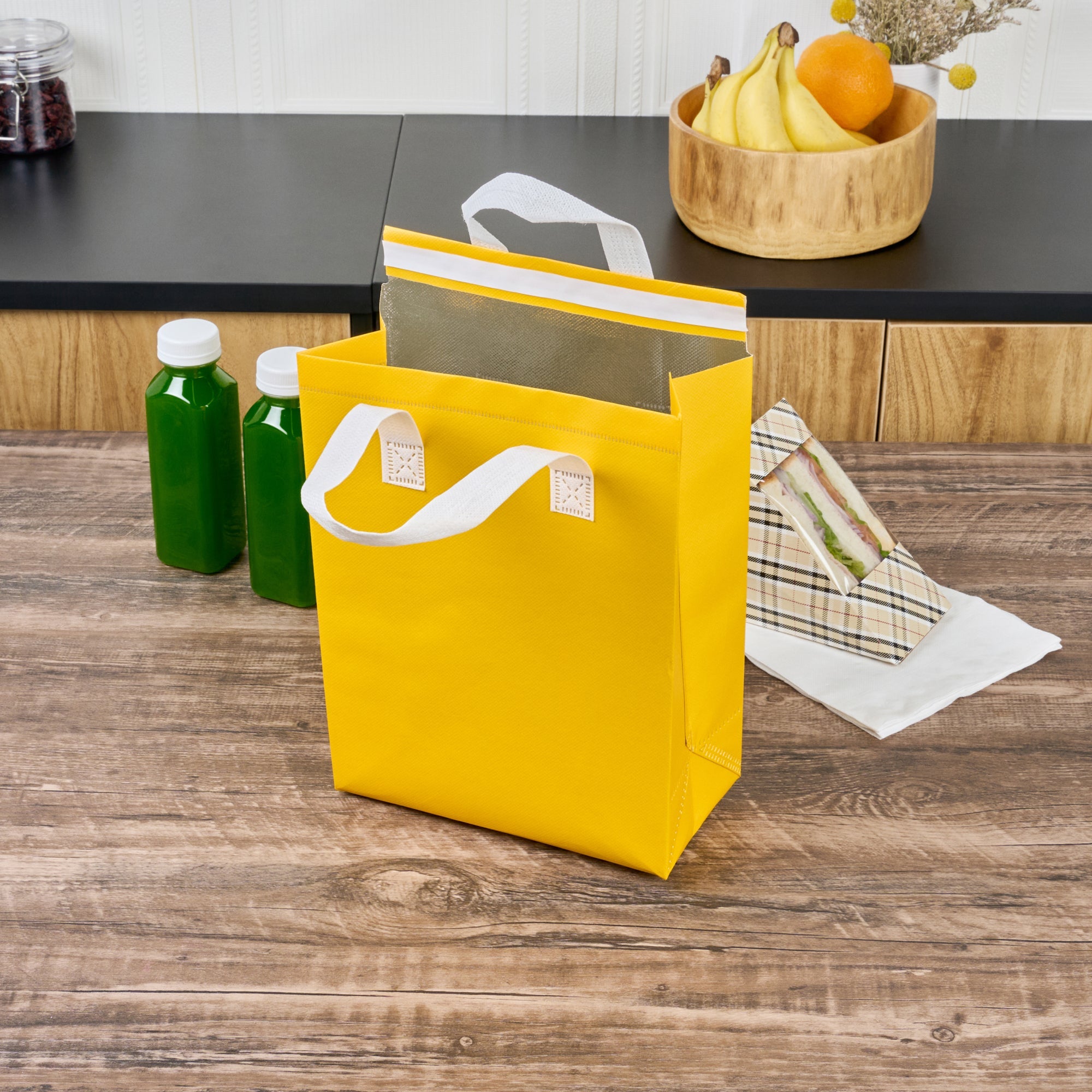 Bag Tek Yellow Insulated Take Out Bag - Tamper-Evident - 8 1/4" x 4 1/4" x 10 3/4" - 100 count box