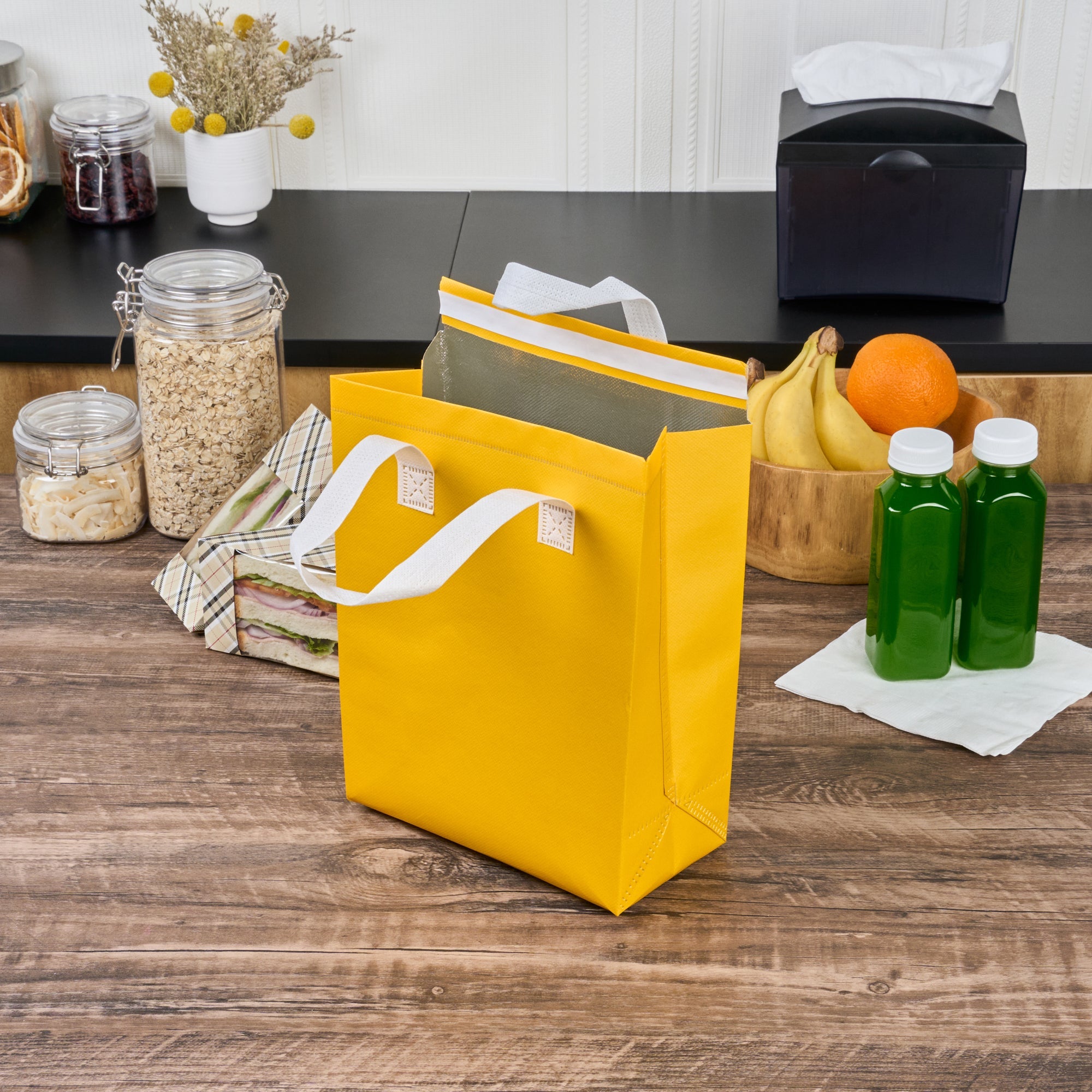 Bag Tek Yellow Insulated Take Out Bag - Tamper-Evident - 8 1/4" x 4 1/4" x 10 3/4" - 100 count box