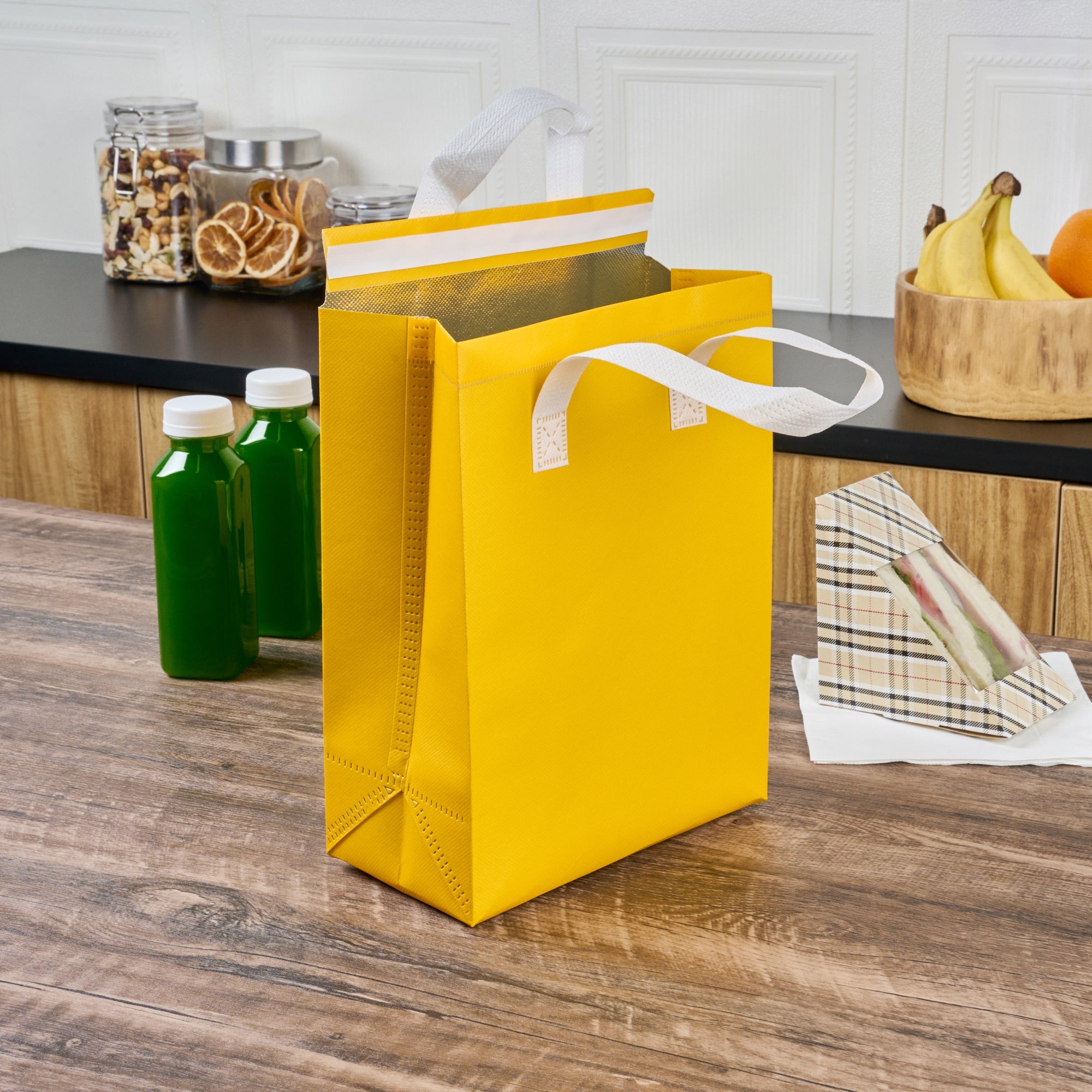 Bag Tek Yellow Insulated Take Out Bag - Tamper-Evident - 8 1/4" x 4 1/4" x 10 3/4" - 100 count box