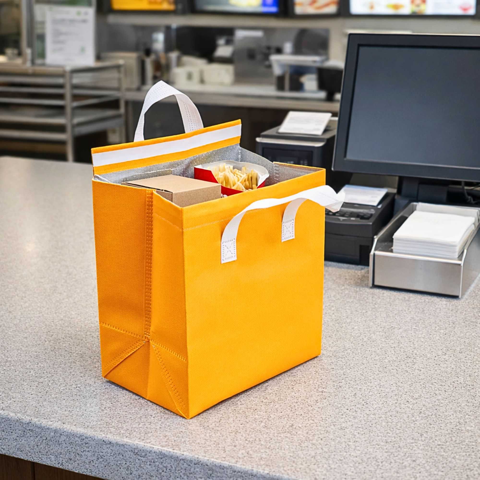 Bag Tek Orange Insulated Take Out Bag - Tamper-Evident - 9 1/2" x 6" x 10 1/4" - 25 count box