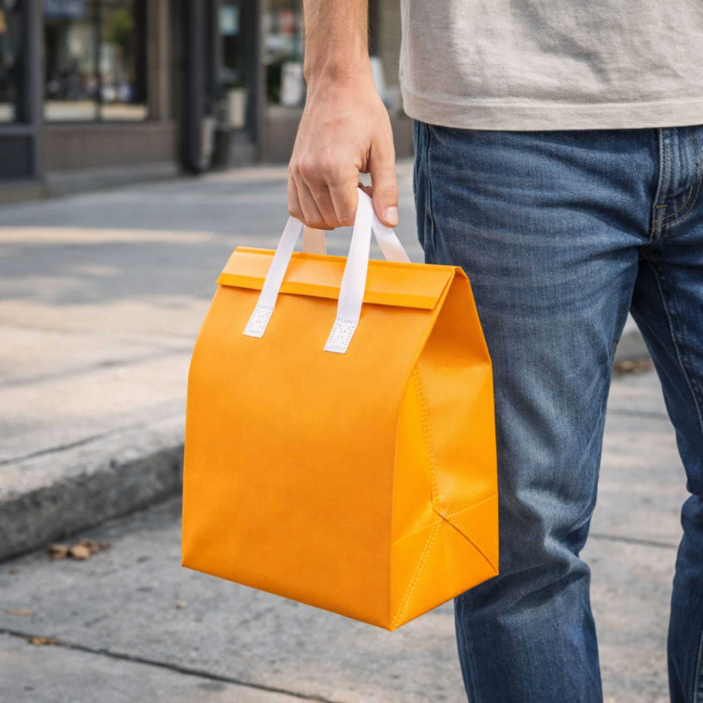 Bag Tek Orange Insulated Take Out Bag - Tamper-Evident - 9 1/2" x 6" x 10 1/4" - 25 count box