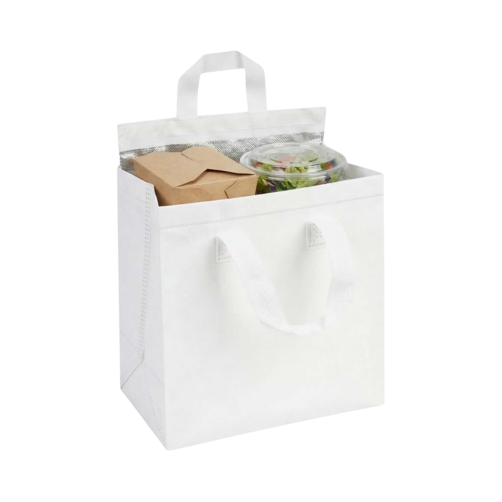 Bag Tek White Insulated Take Out Bag - Tamper-Evident - 9 1/2" x 6" x 10 1/4" - 25 count box