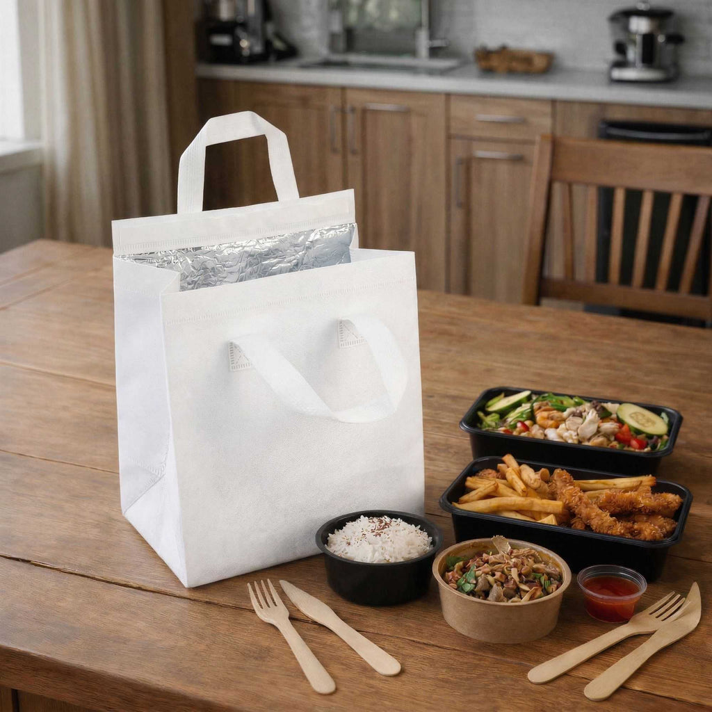 Bag Tek White Insulated Take Out Bag - Tamper-Evident - 9 1/2" x 6" x 10 1/4" - 25 count box