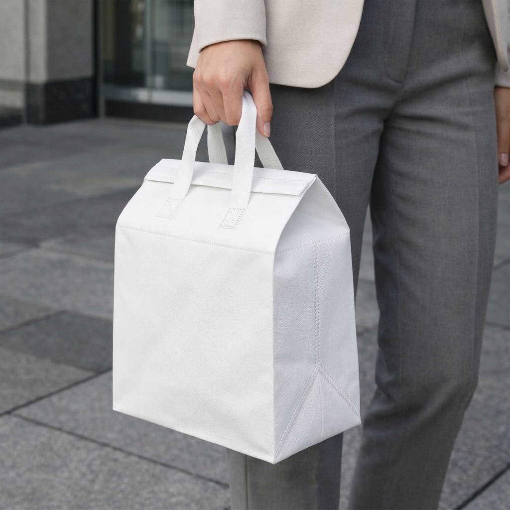 Bag Tek White Insulated Take Out Bag - Tamper-Evident - 9 1/2" x 6" x 10 1/4" - 25 count box