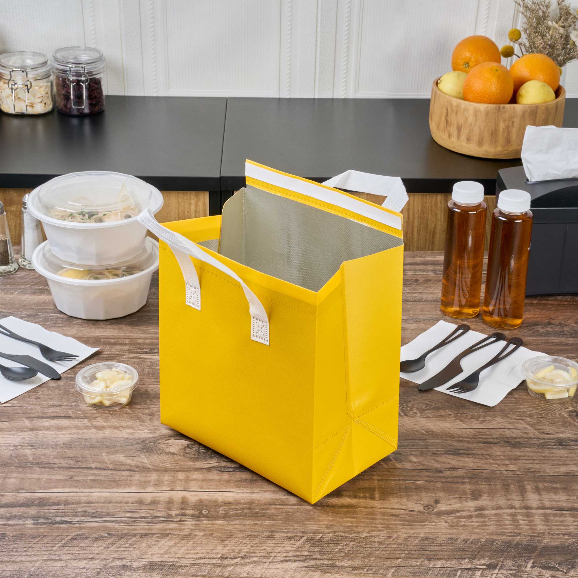Bag Tek Yellow Insulated Take Out Bag - Tamper-Evident - 9 1/2" x 6" x 10 1/4" - 25 count box